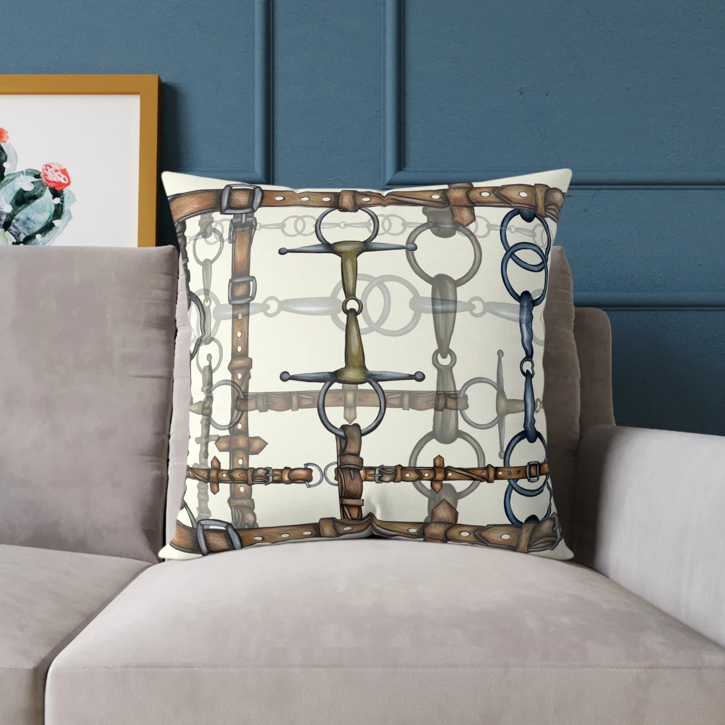 Ivory Bit and Rein Patterned Double Sided Equestrian Chaos Bit Pillow Case