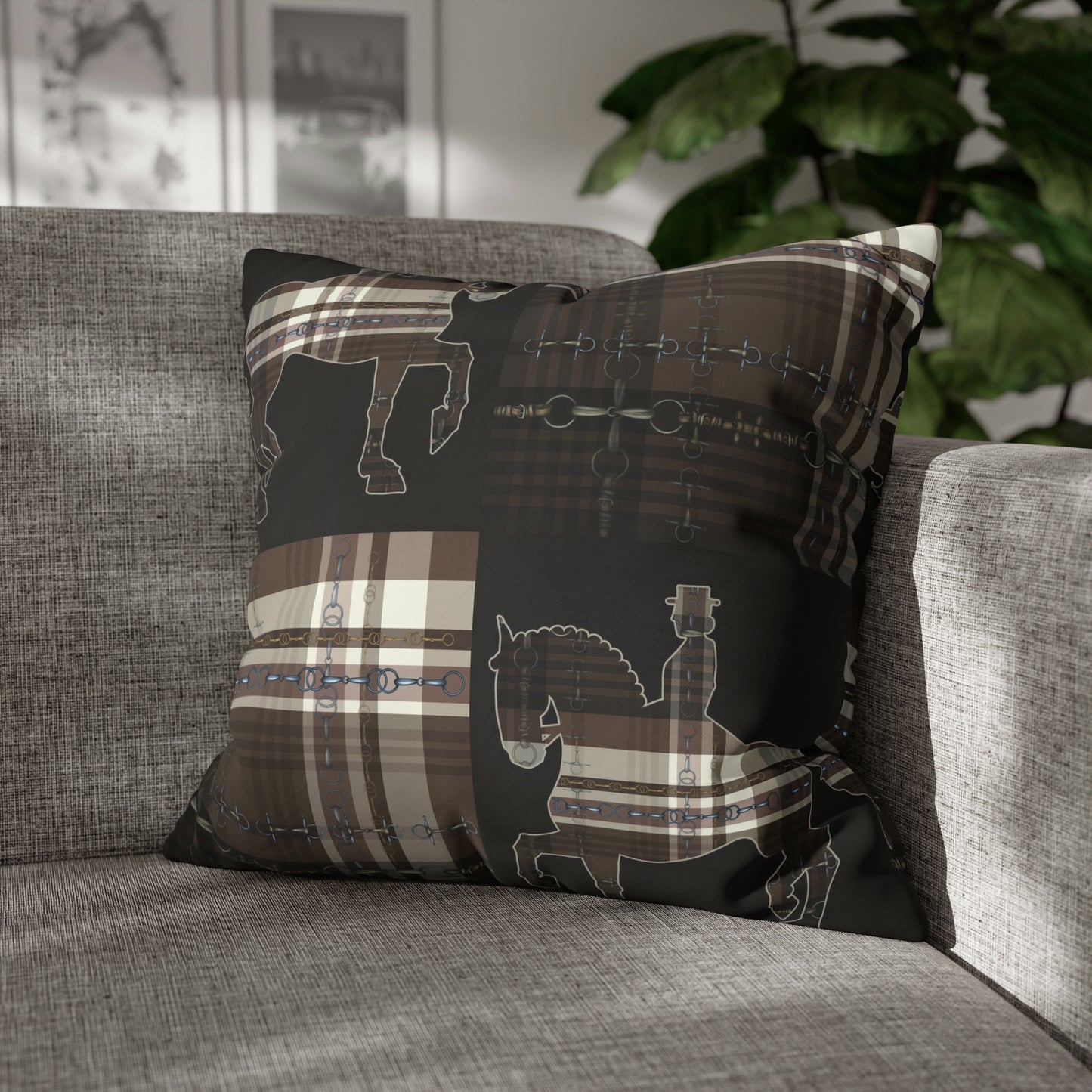 Piaffe Plaid Dressage Double sided equestrian bit pattern Polyester PILLOW CASE Pillow Cover 24x24