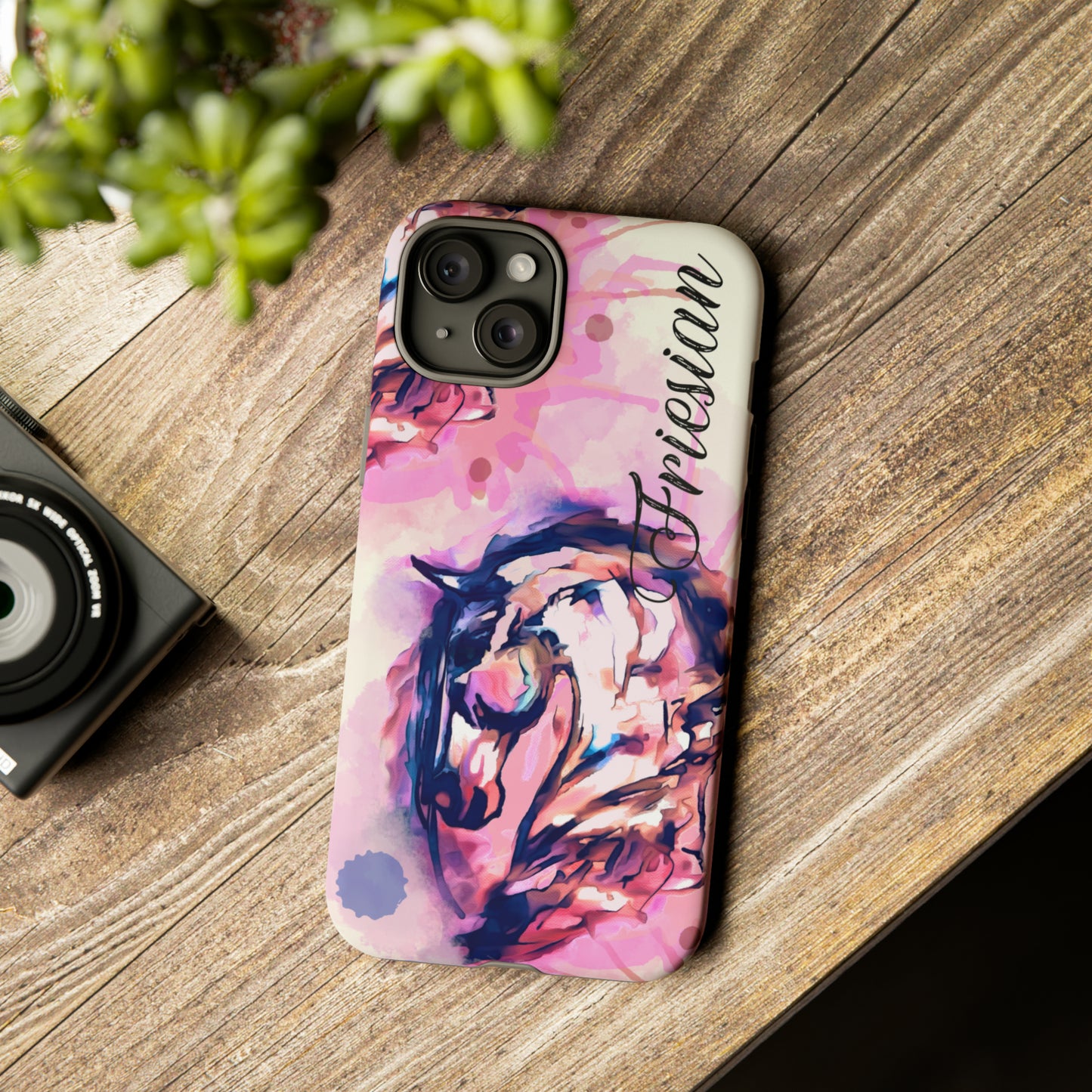 Friesian Watercolor Flower crown Horse Horse Lover Gift Study Tough Case Phone Case.