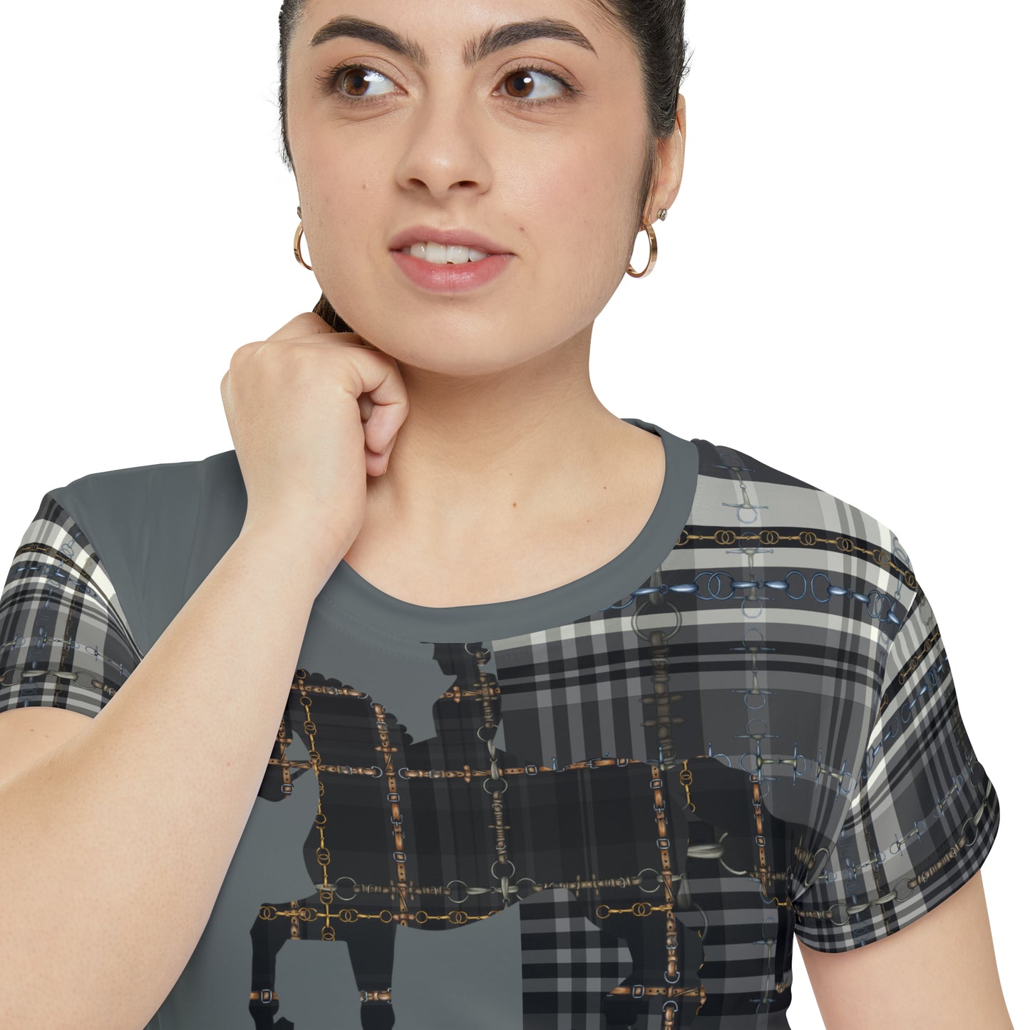 Dressage Piaffe PLAID art Women's Short Sleeve Shirt (AOP)