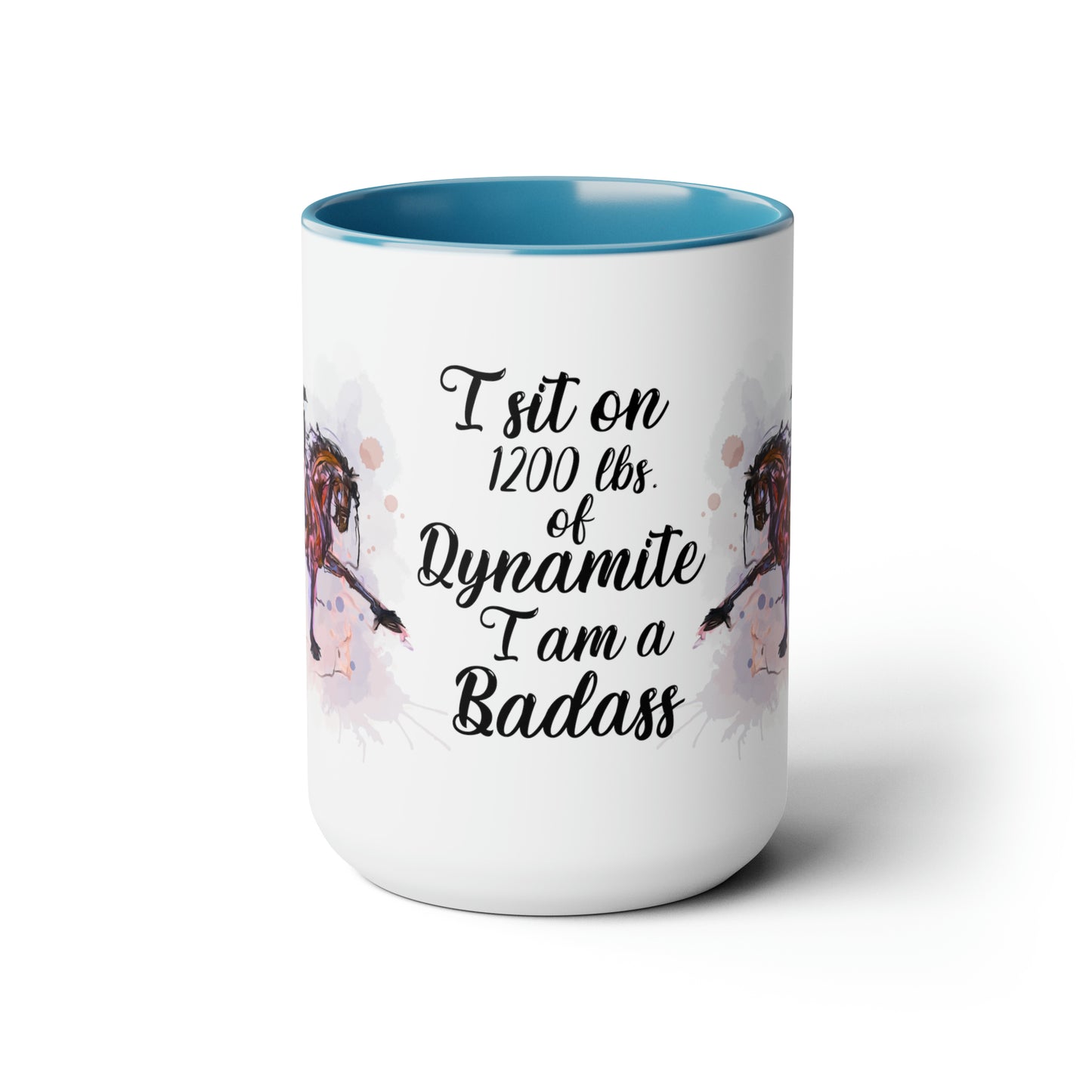 I am a Badass Watercolor Mug . Horse Lover Gift -Two-Tone Coffee Mugs, 15oz