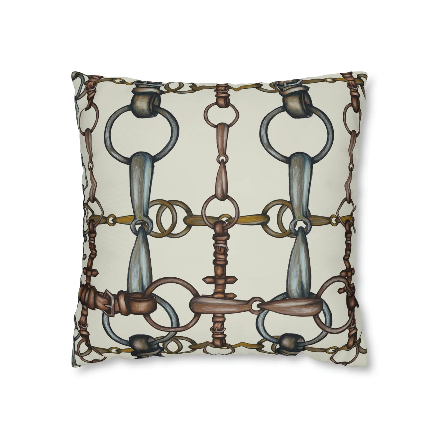 Ivory Double Sided Equestrian Chaos Bit Pillow Case