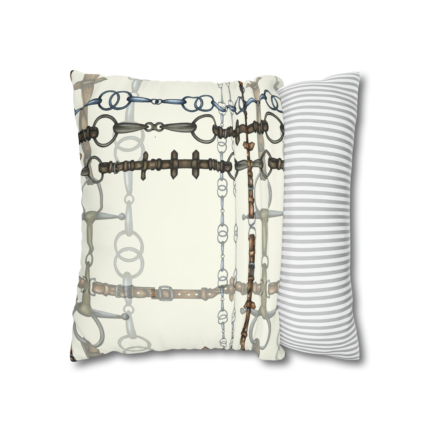 Ivory Double sided equestrian bit pattern Polyester PILLOW CASE Pillow Cover Provide your own insert