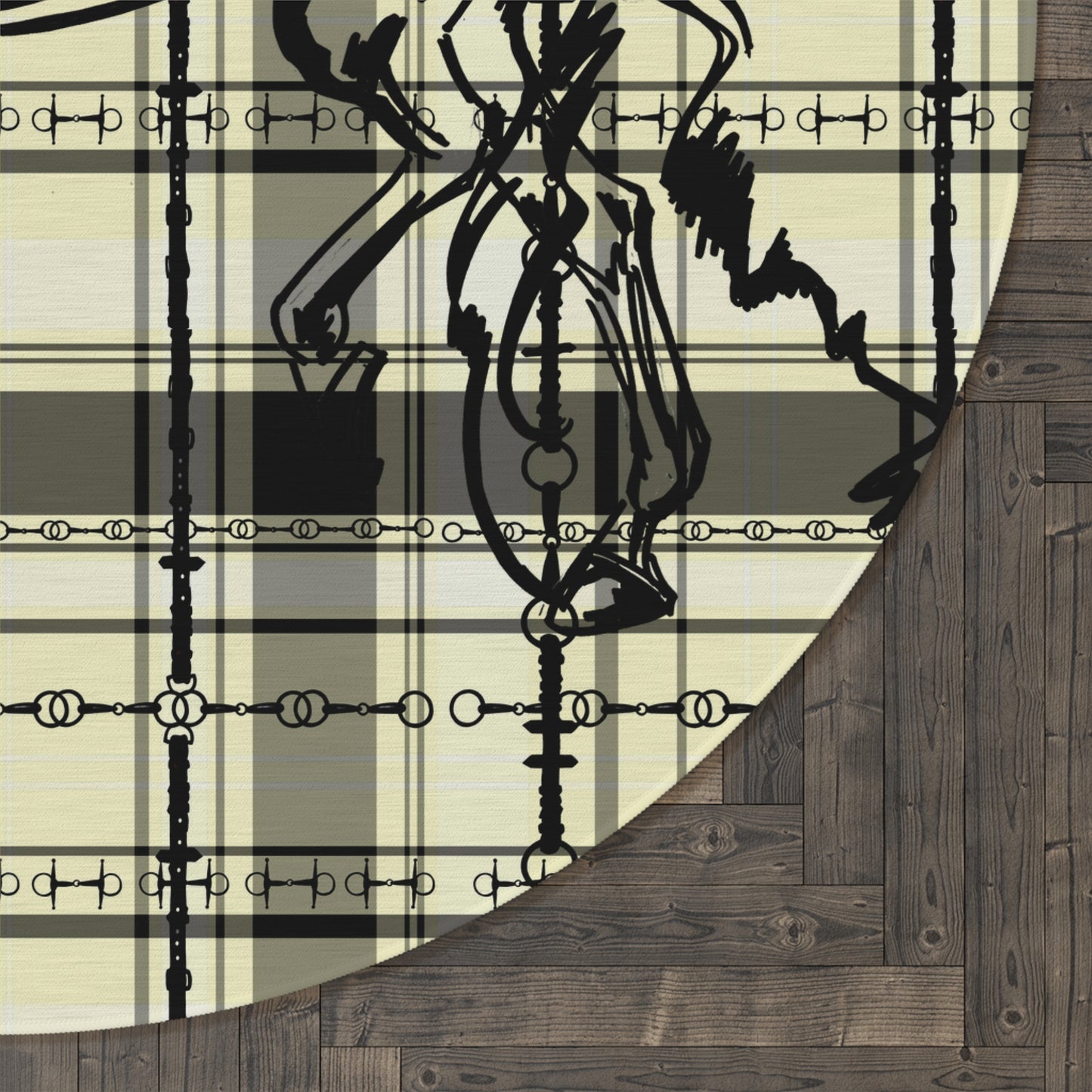 Dressage Plaid Equestrian Art Round Rug. Western Horse Original Art Rug. Show Stall Rug Home Decor