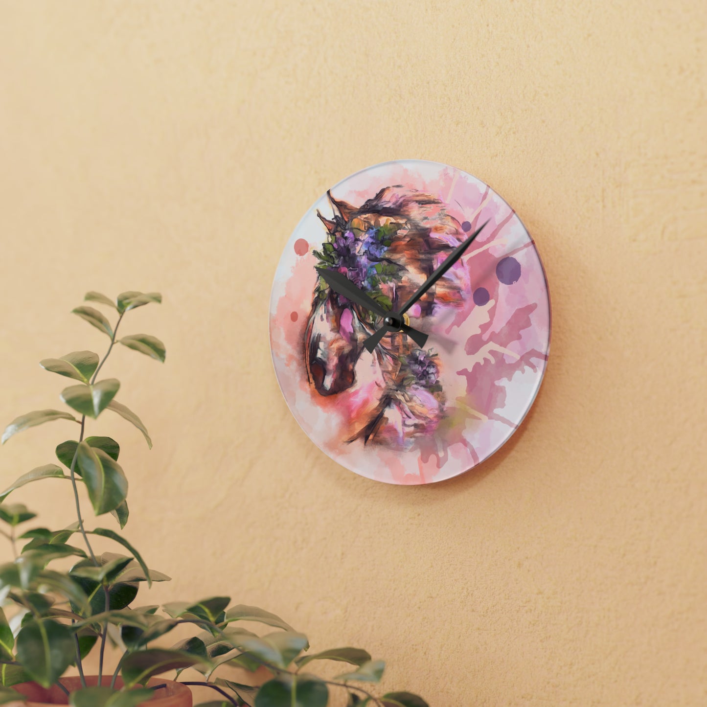 Romantic WaterColor Equestrian Art Acrylic Wall Clock