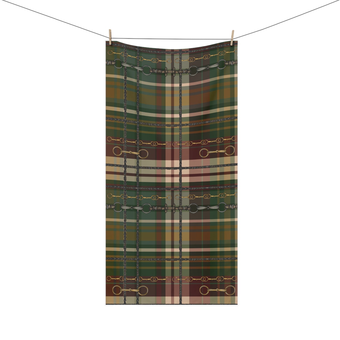 Christmas Plaid and Snaffle Bit And Reins Design . My artwork on Plaid Horse Luxury Bath Towel