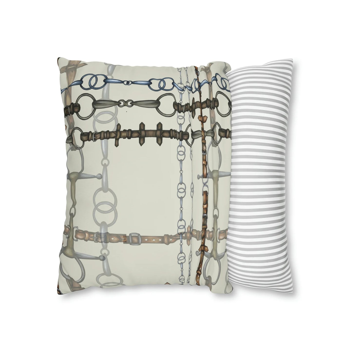 Ivory Double Sided Equestrian Chaos Bit Pillow Case