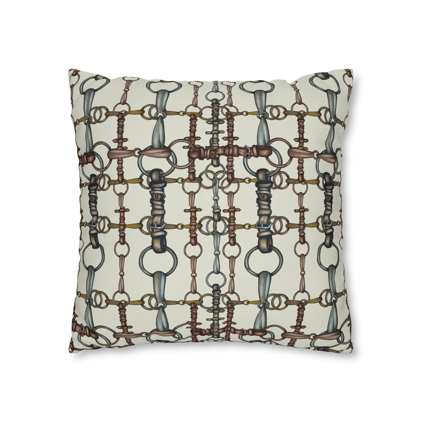 Ivory Double Sided Equestrian Chaos Bit Pillow Case