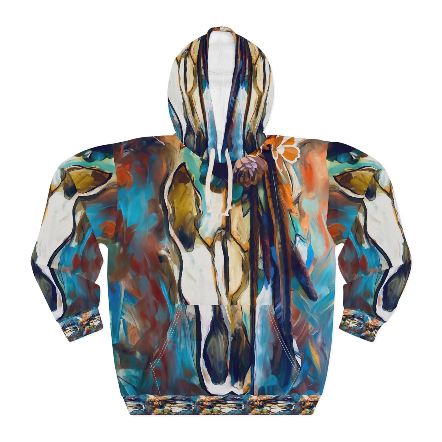 Southwestern Sugar Skull ARTWORK AOP Hoddie. Boho Style Unisex Pullover Hoodie