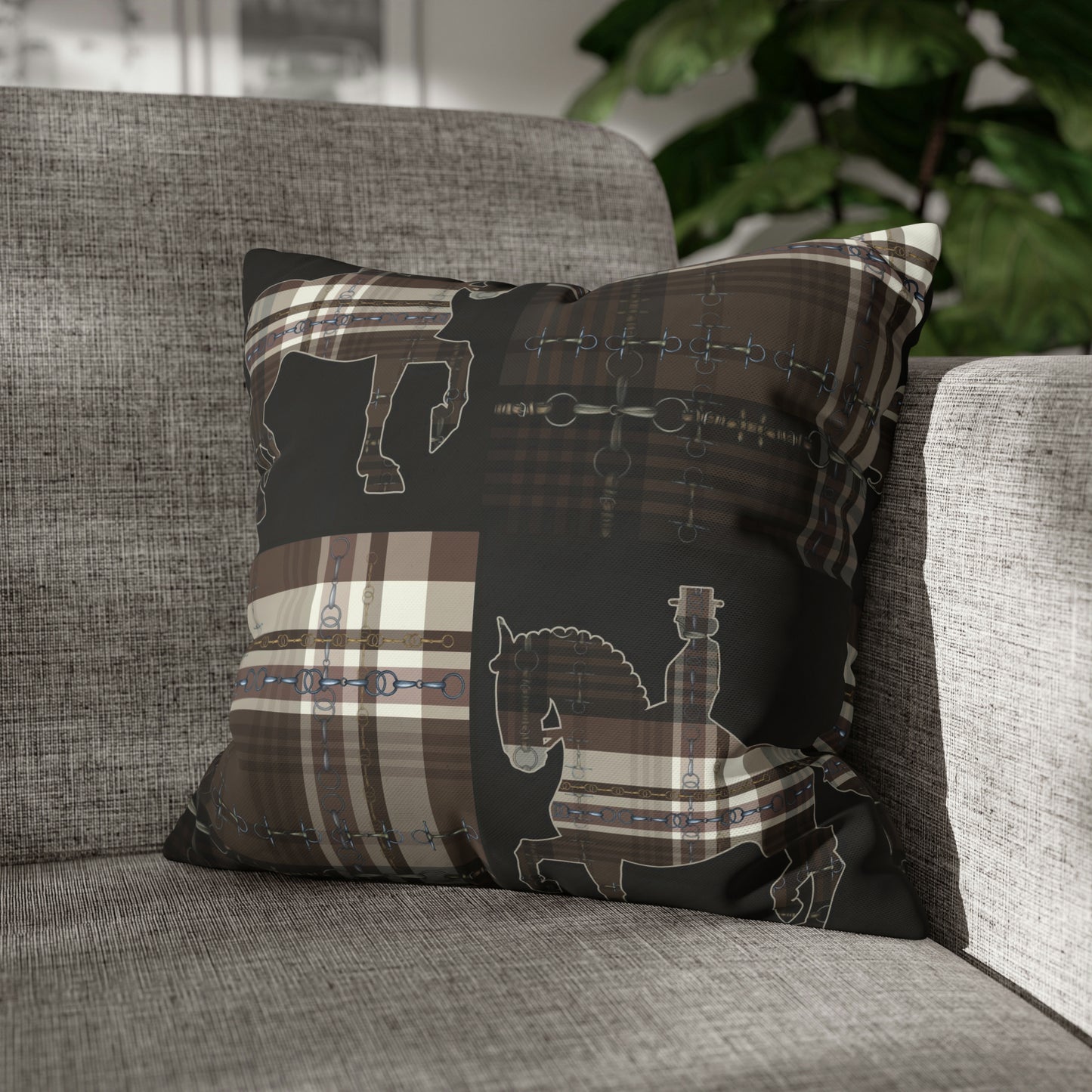 Piaffe Plaid Dressage Double sided equestrian bit pattern Polyester PILLOW CASE Pillow Cover 24x24