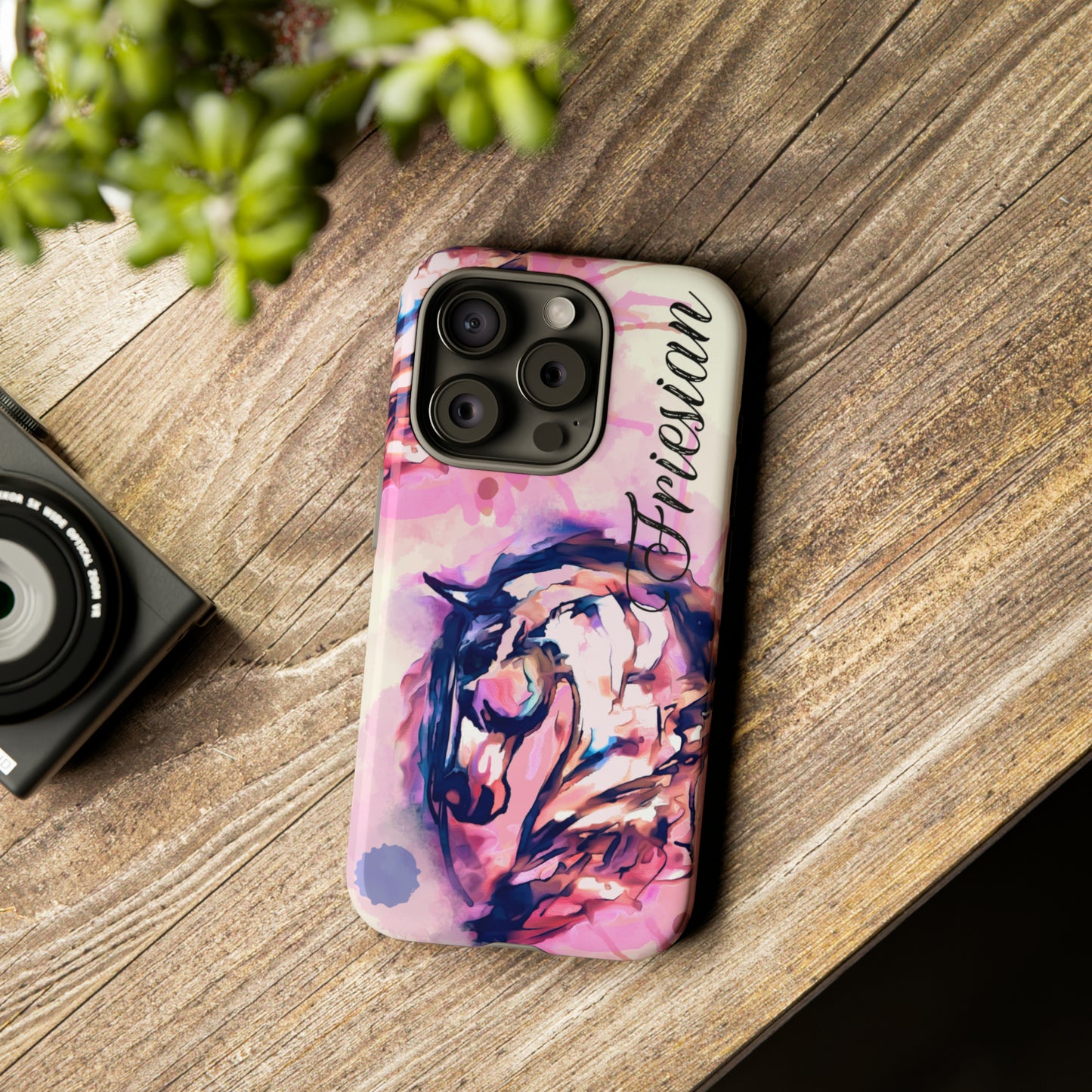 Friesian Watercolor Flower crown Horse Horse Lover Gift Study Tough Case Phone Case.