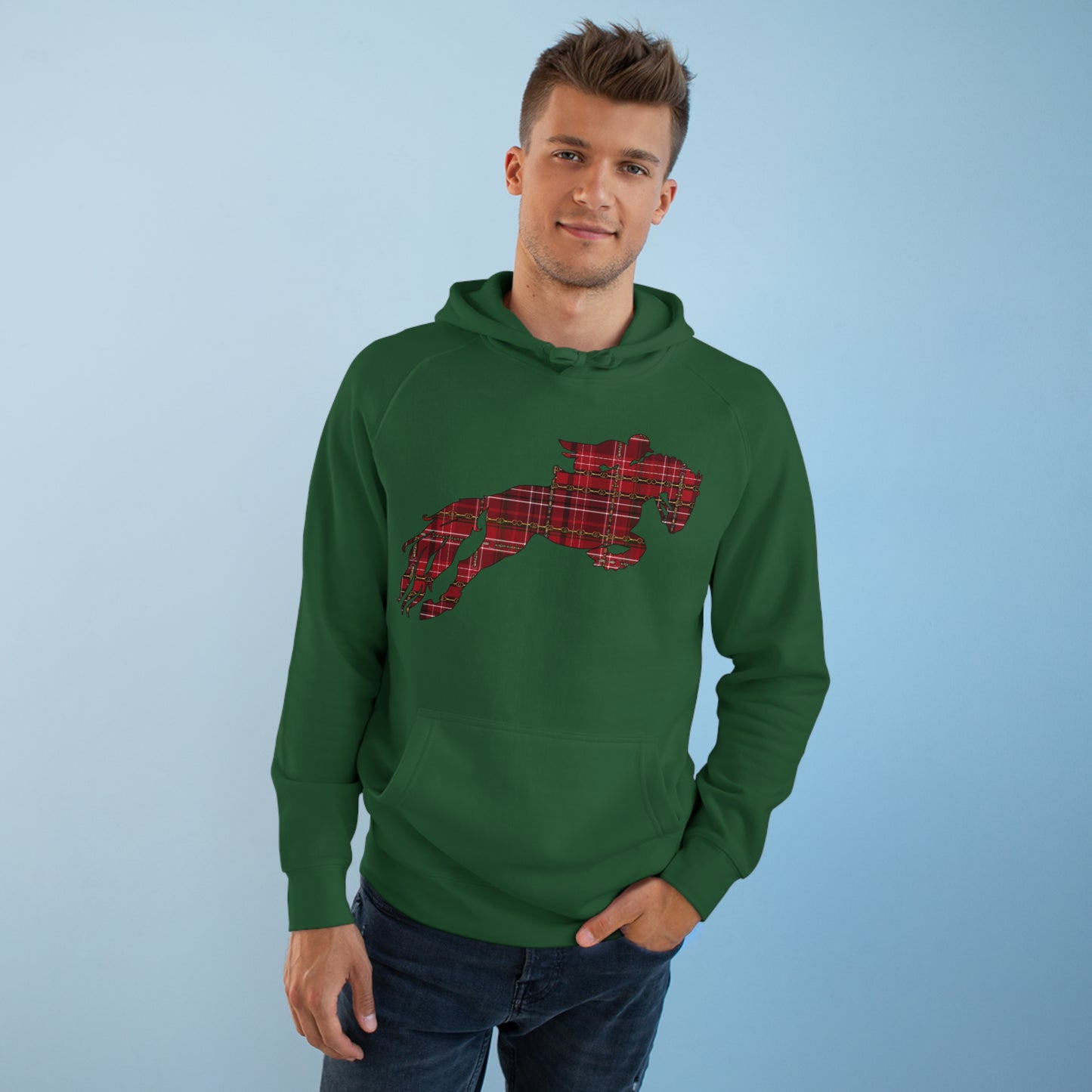 Christmas Jumping Horse Plaid "Oh What fun it is to ride" Dressage Unisex Supply Hoodie