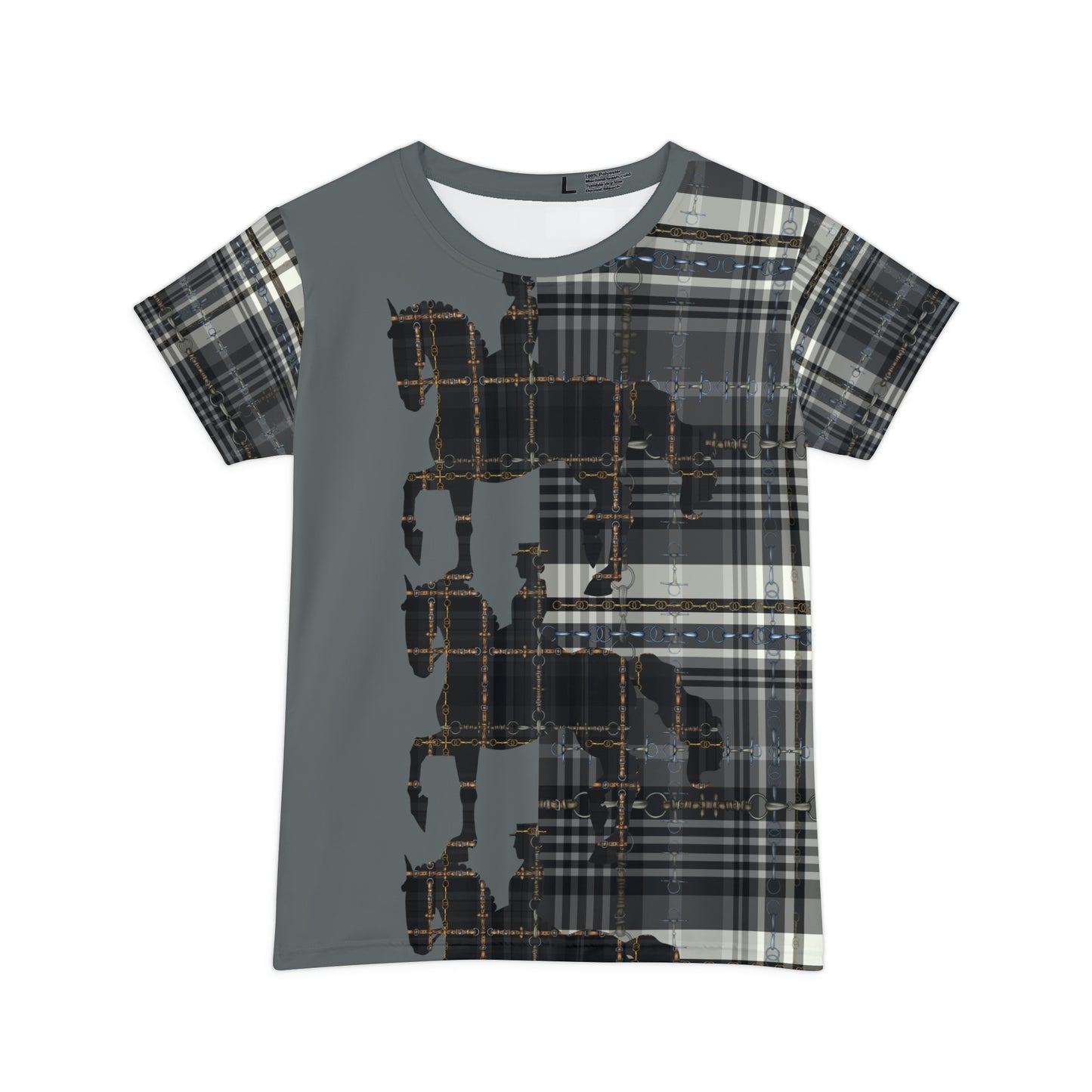 Dressage Piaffe PLAID art Women's Short Sleeve Shirt (AOP)