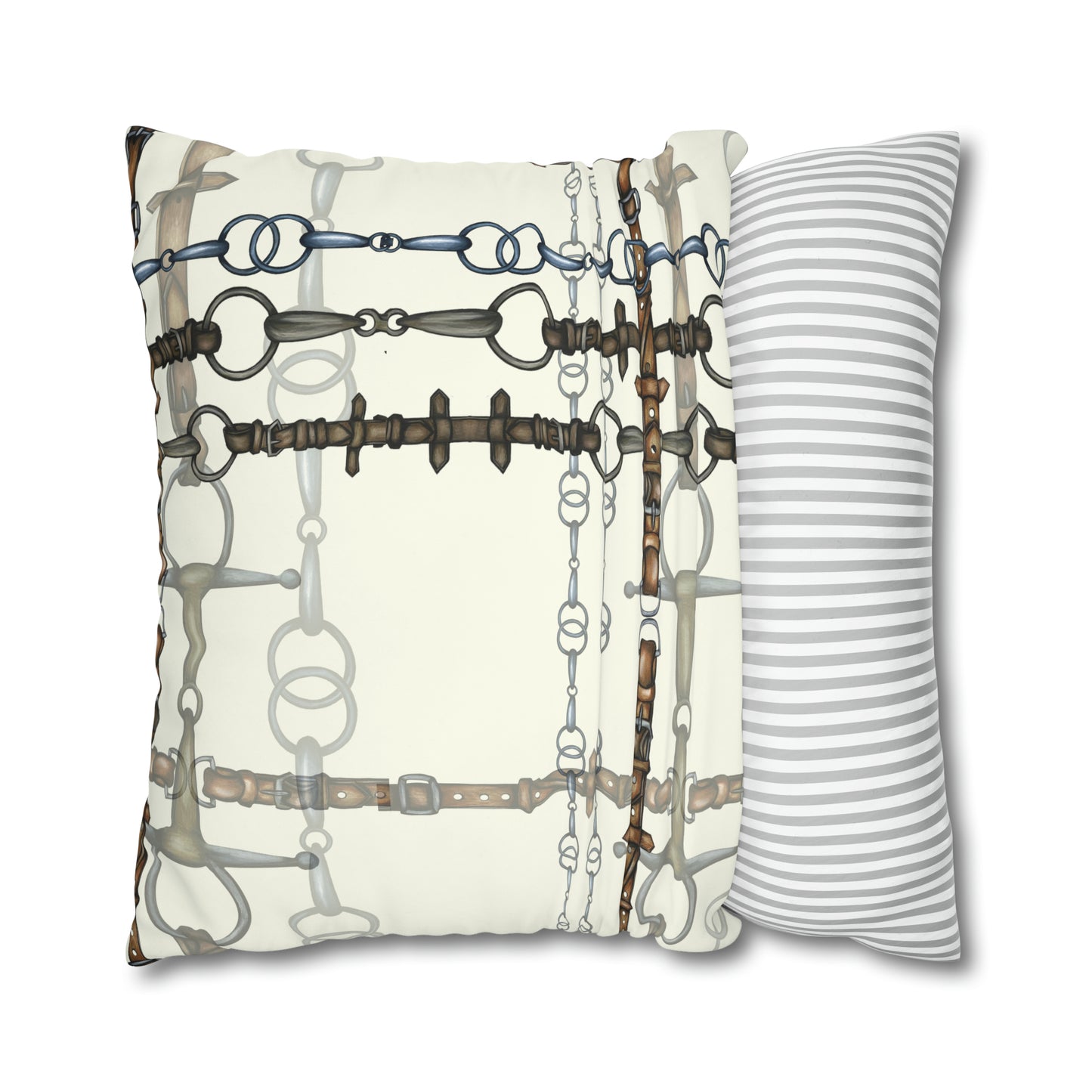 Ivory Double sided equestrian bit pattern Polyester PILLOW CASE Pillow Cover Provide your own insert