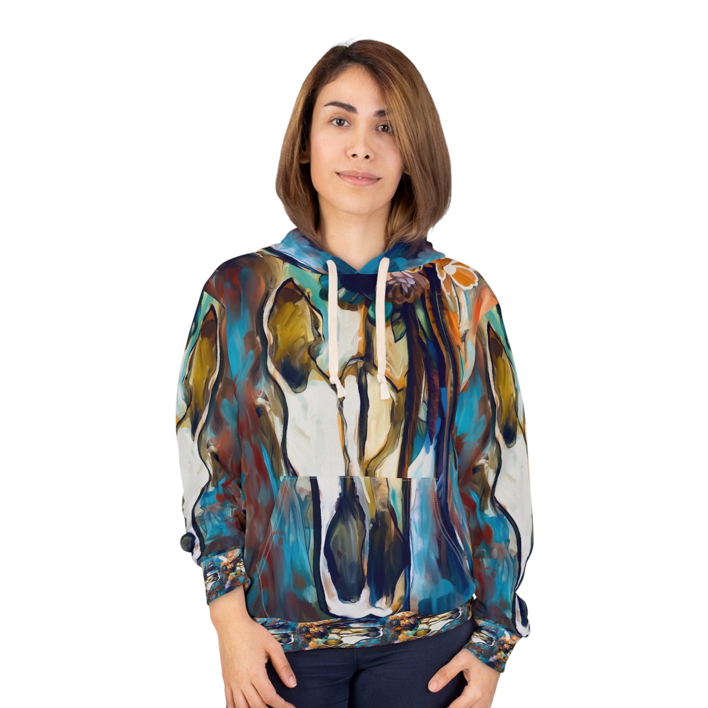 Southwestern Sugar Skull ARTWORK AOP Hoddie. Boho Style Unisex Pullover Hoodie