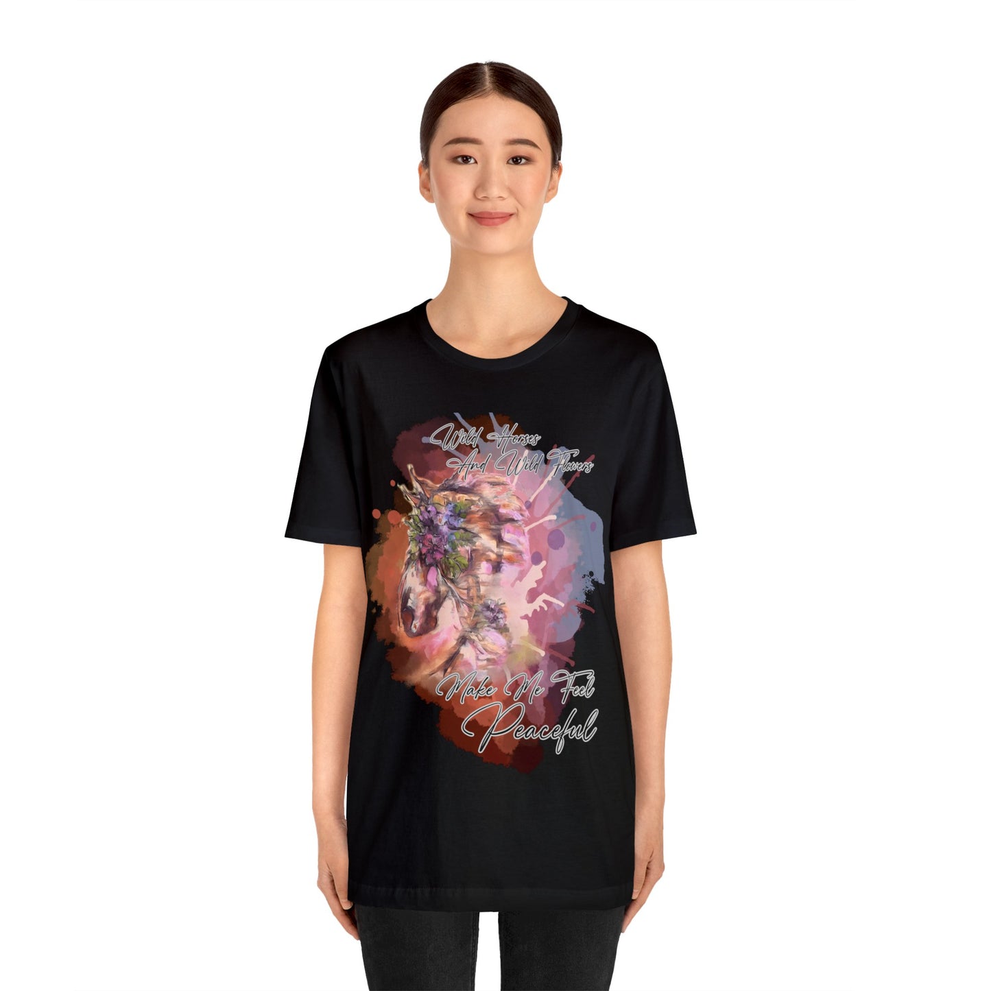 Inspirational Equestrian Horse and Flowers Art Unisex Jersey Short Sleeve Tee