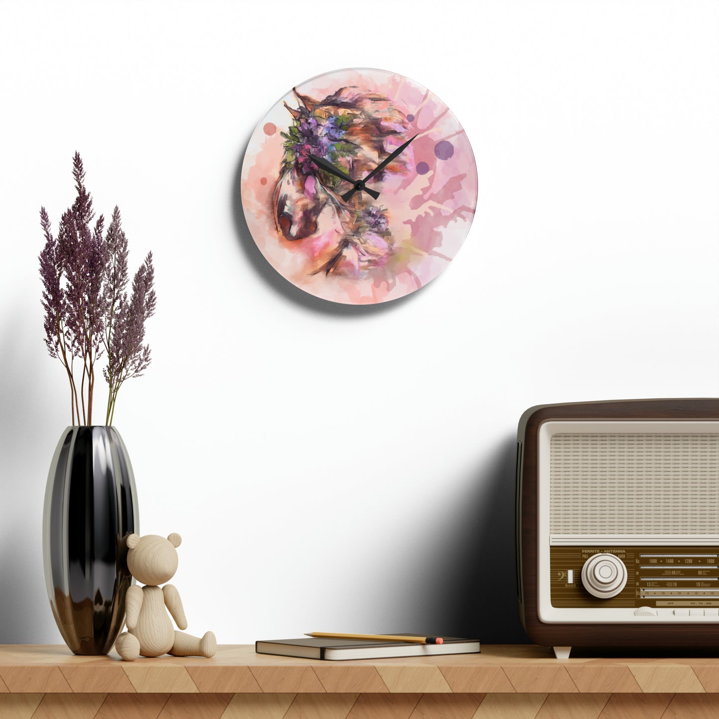 Romantic WaterColor Equestrian Art Acrylic Wall Clock