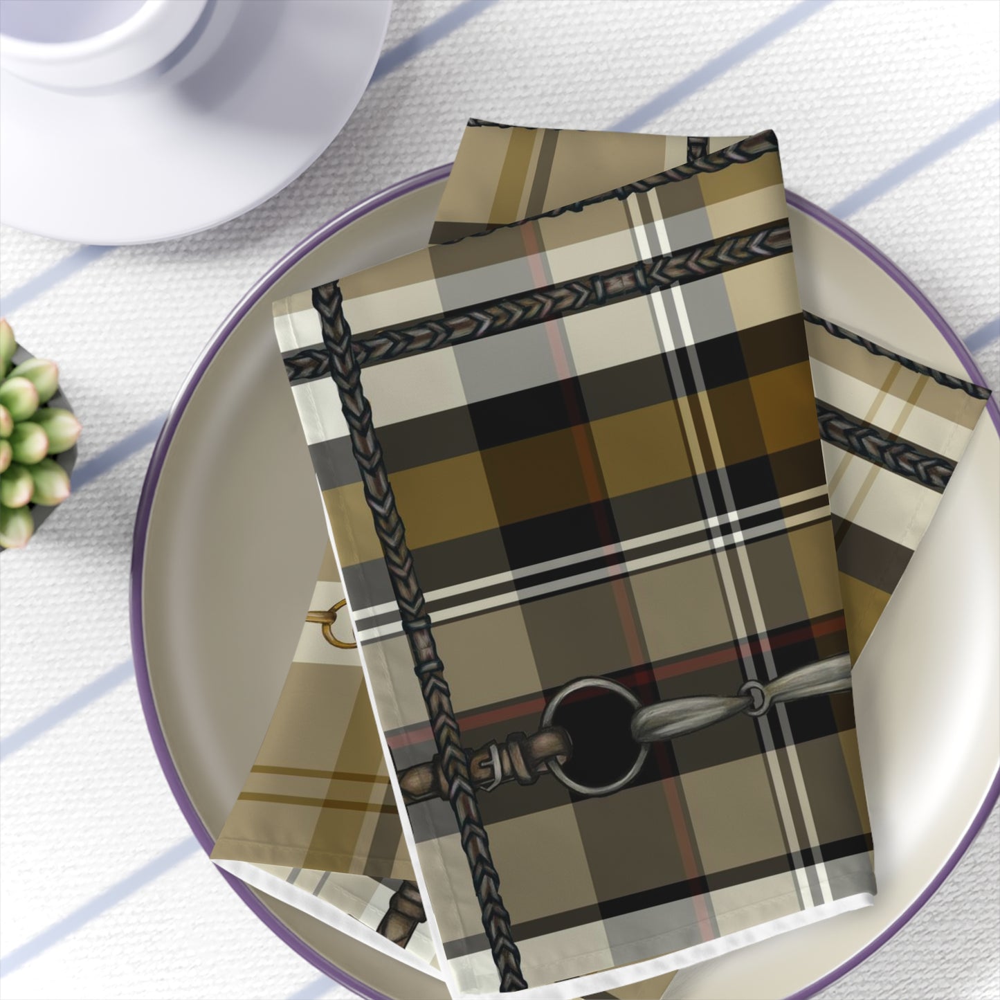 Brown Tan Equestrian Plaid with Bits My Artwork Napkins (Set of 4)
