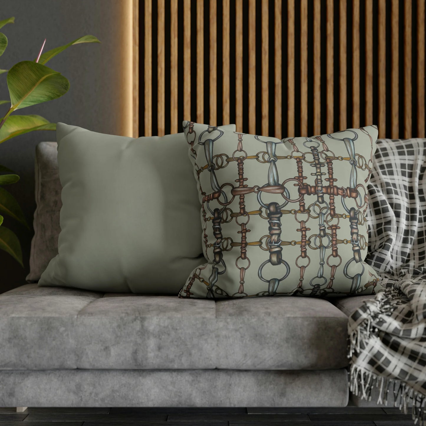Sage Green Double Sided Equestrian Chaos Bit Pillow Case