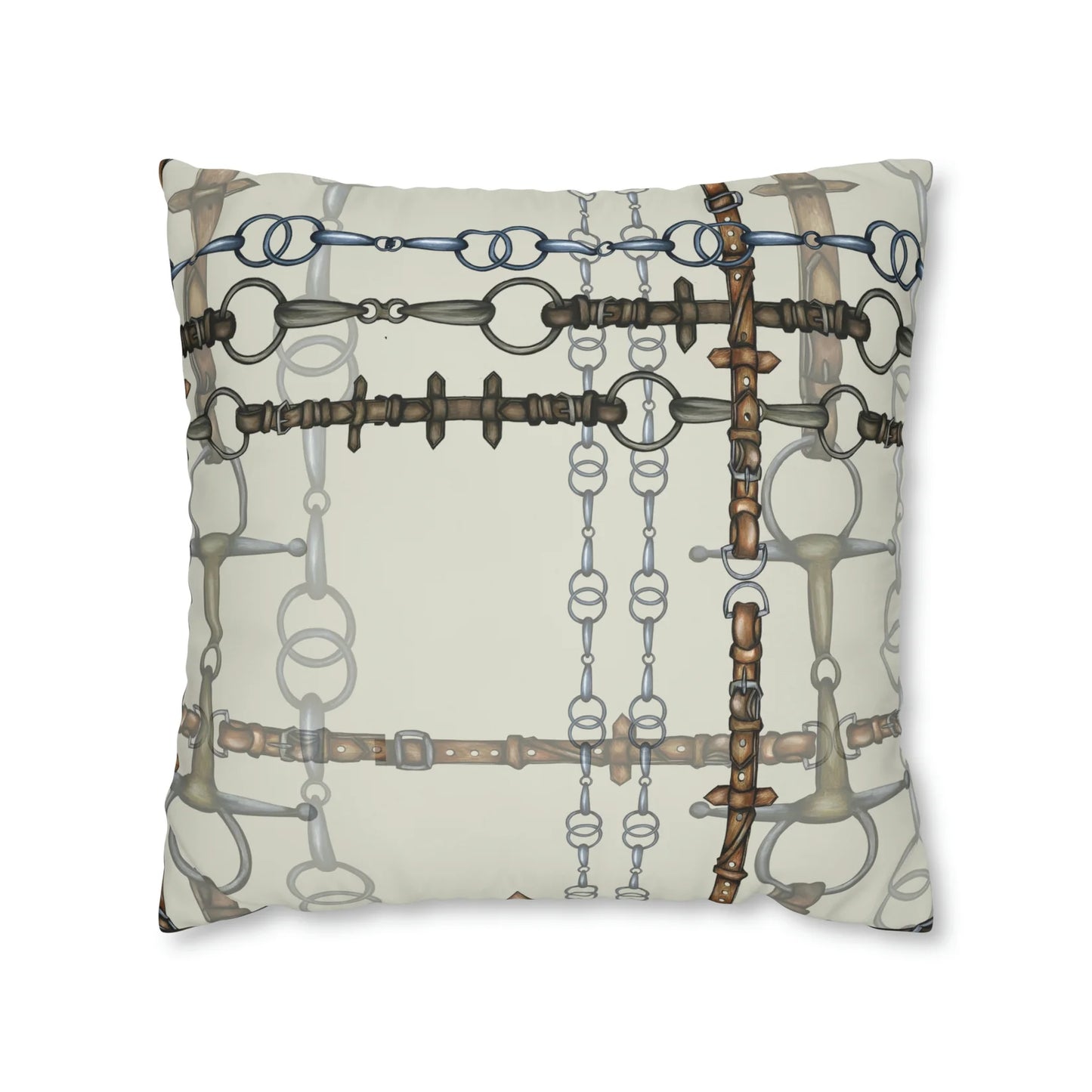 Ivory Double Sided Equestrian Chaos Bit Pillow Case