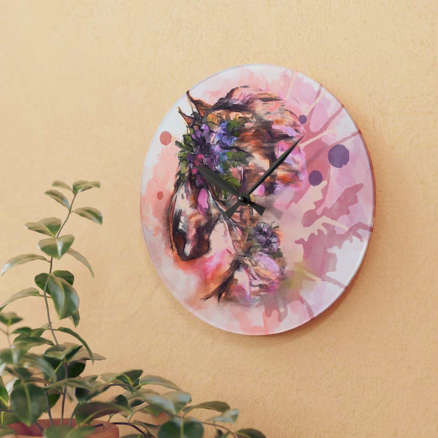 Romantic WaterColor Equestrian Art Acrylic Wall Clock