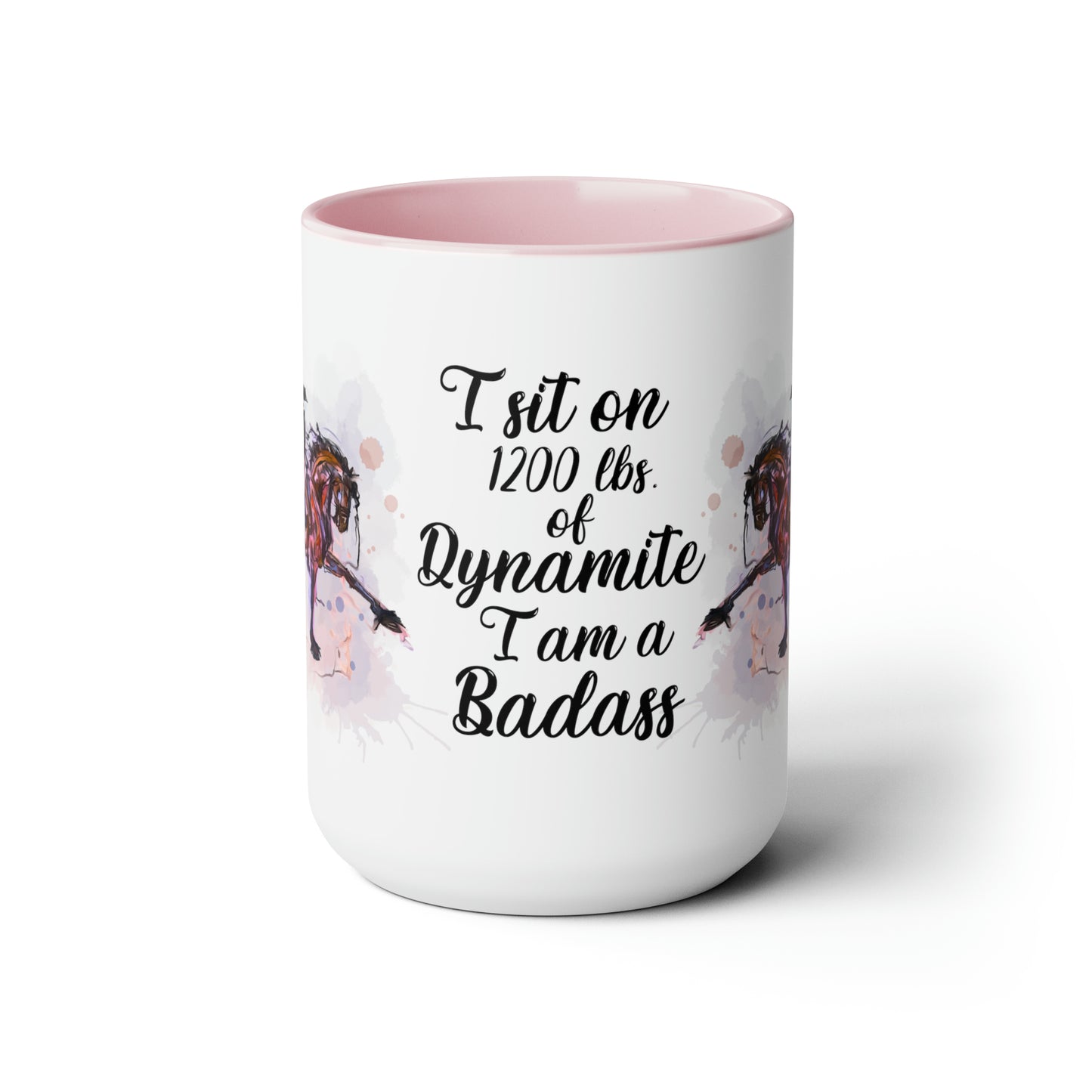 I am a Badass Watercolor Mug . Horse Lover Gift -Two-Tone Coffee Mugs, 15oz