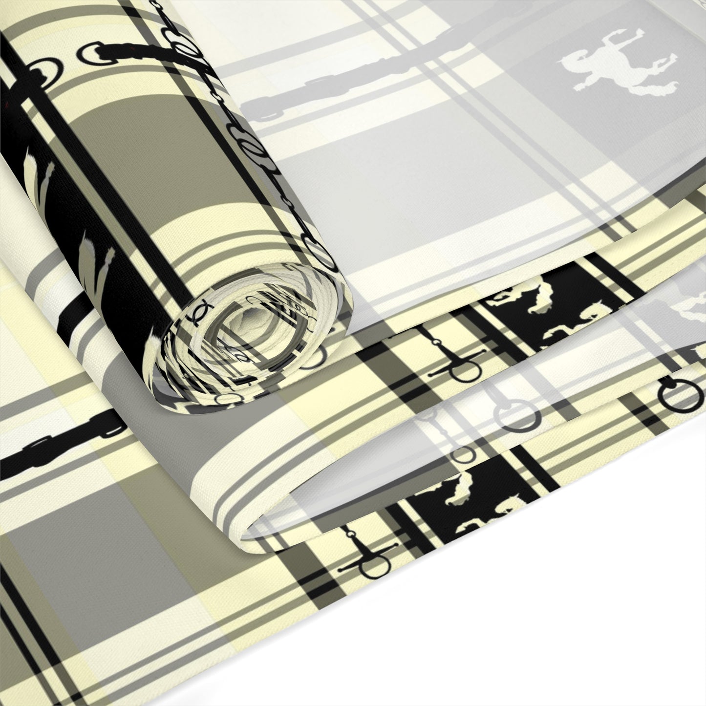 Cream Black Ivory Dressage and Snaffle Bit Plaid and Bit Motif Table Runner