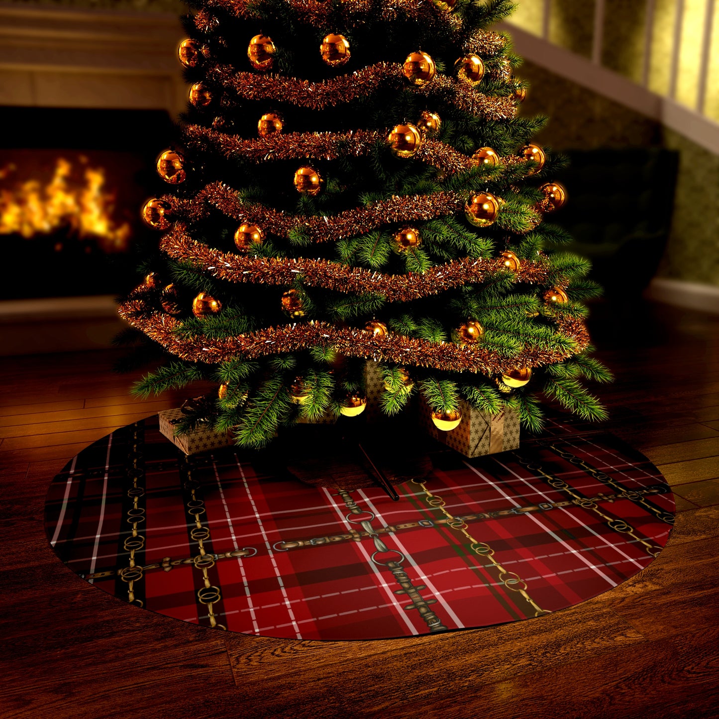 Traditional Chirstmas Red Equestrian Plaid Round Tree Skirt