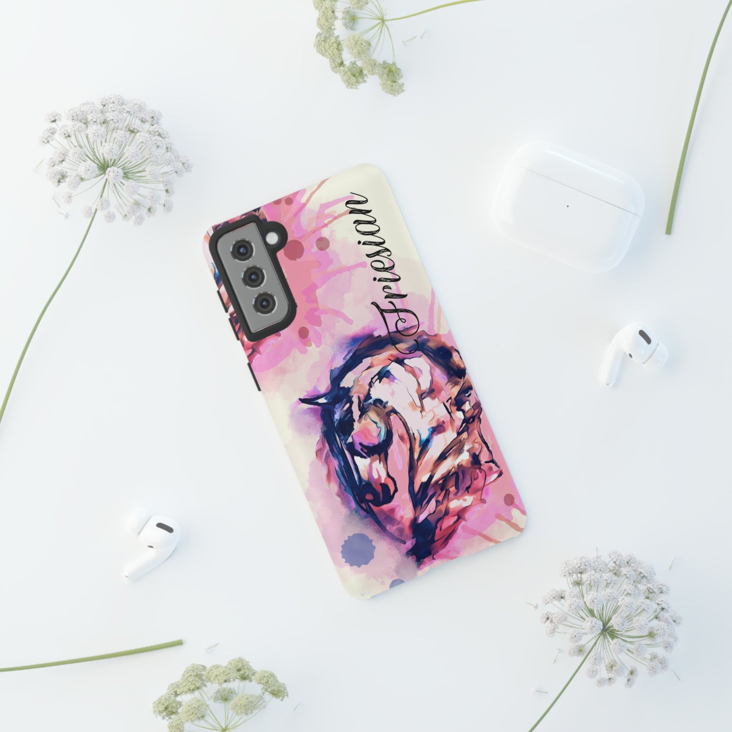 Friesian Watercolor Flower crown Horse Horse Lover Gift Study Tough Case Phone Case.