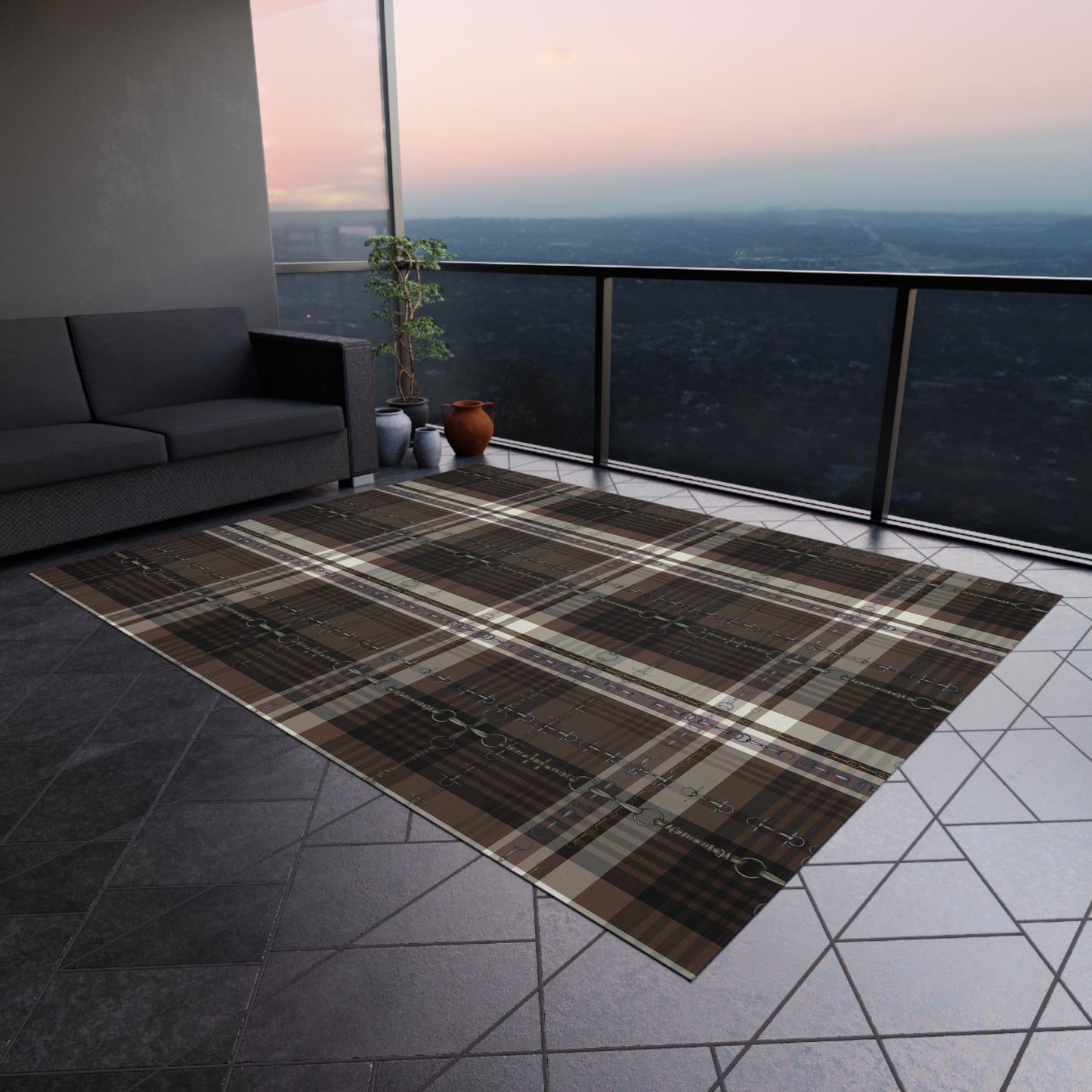 Equestrian plaid and snaffle bit Indoor/Outdoor Rug