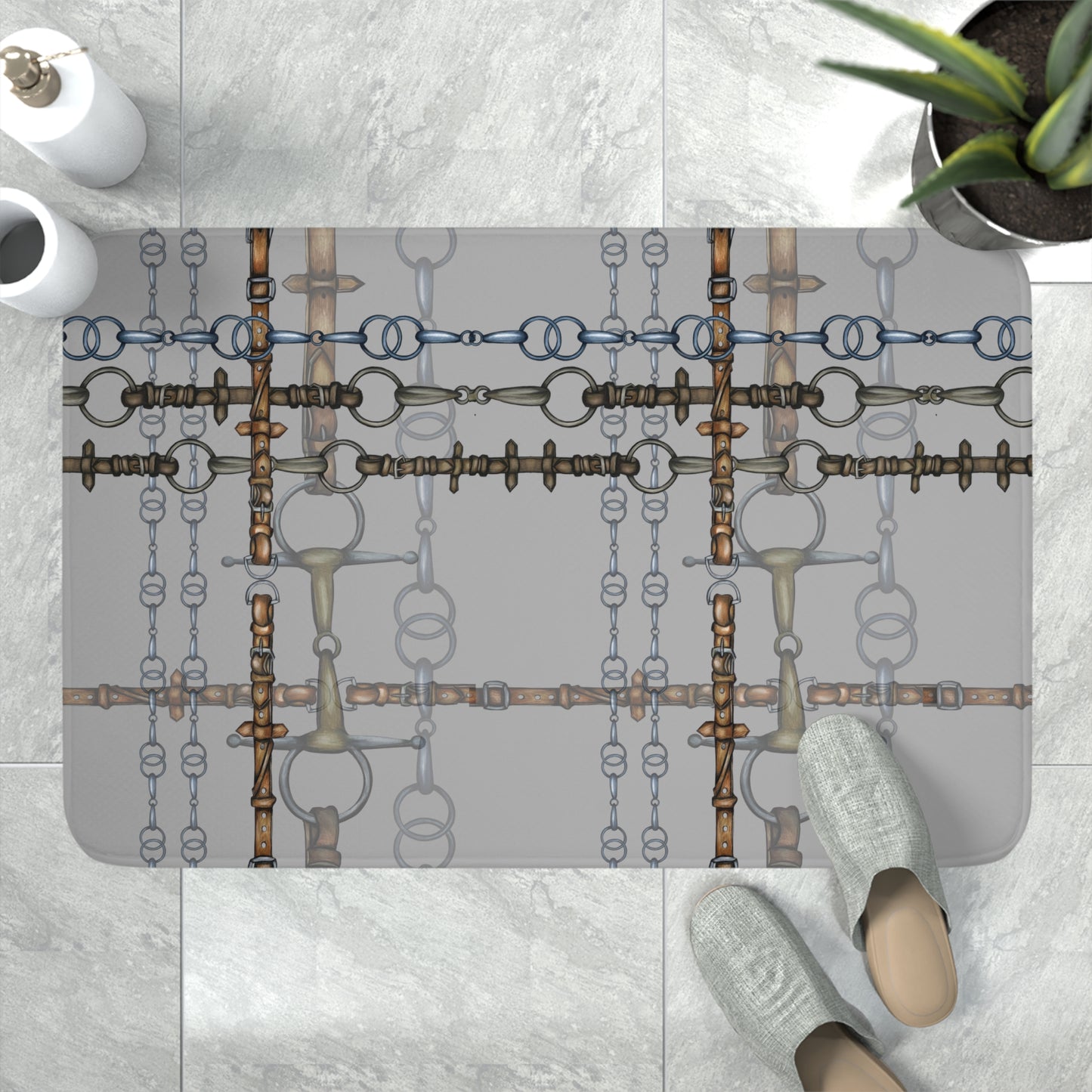 Gray Snaffle Bit Memory Foam Bath Mat