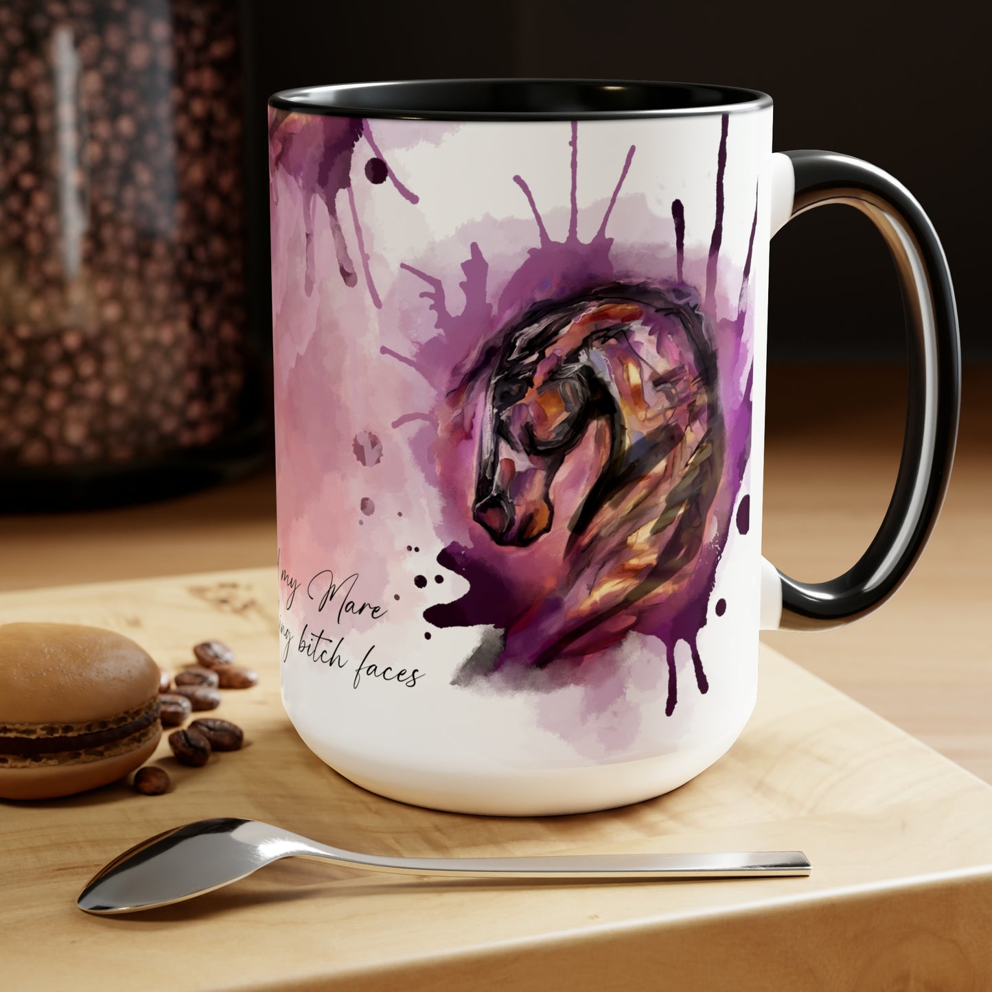 Swearing Raunchy Mare Horse Watercolor art. Horse Lover Gift -Two-Tone Coffee Mug 15oz