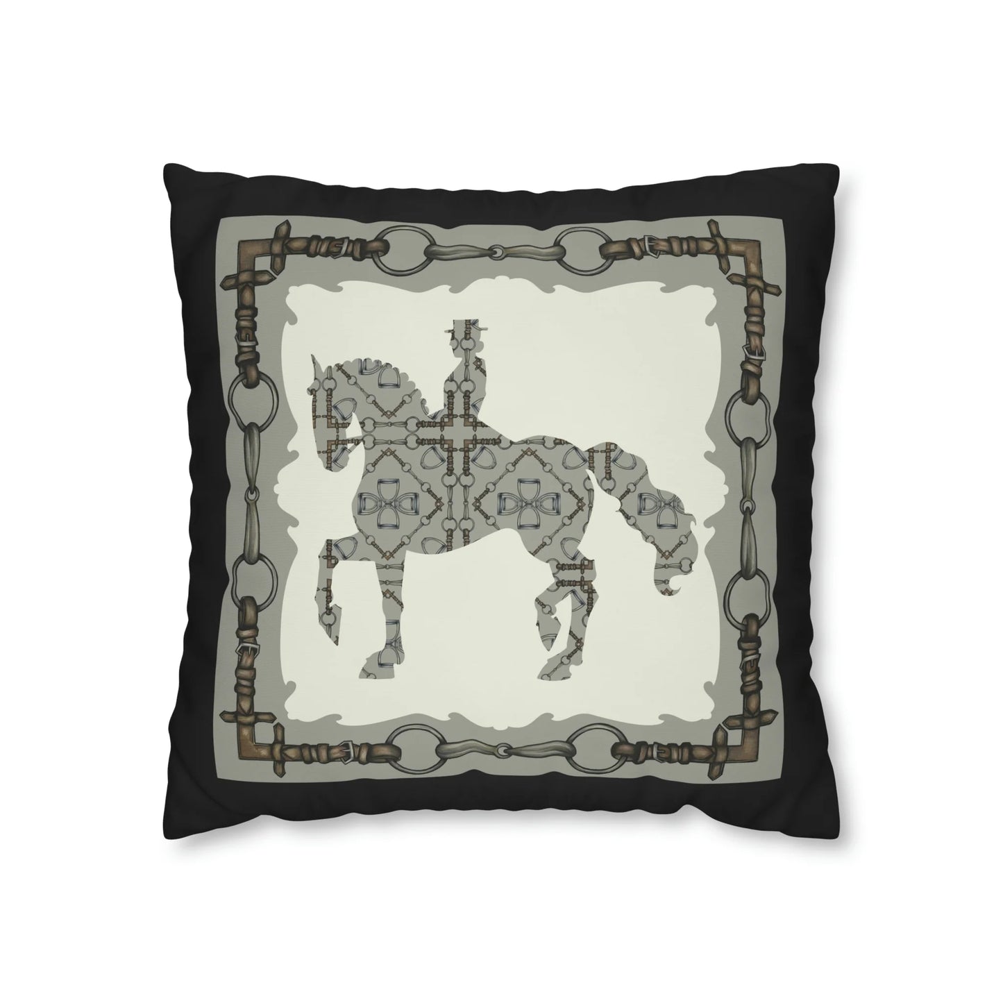 Gray Geometric Double Sided Snaffle Bit and Reins Pattern Polyester Pillowcase (Copy)