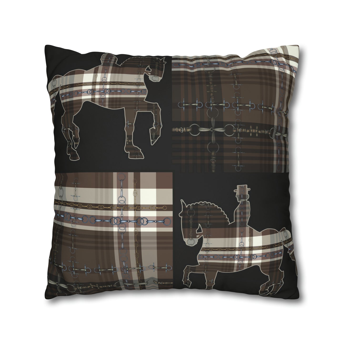 Piaffe Plaid Dressage Double sided equestrian bit pattern Polyester PILLOW CASE Pillow Cover 24x24