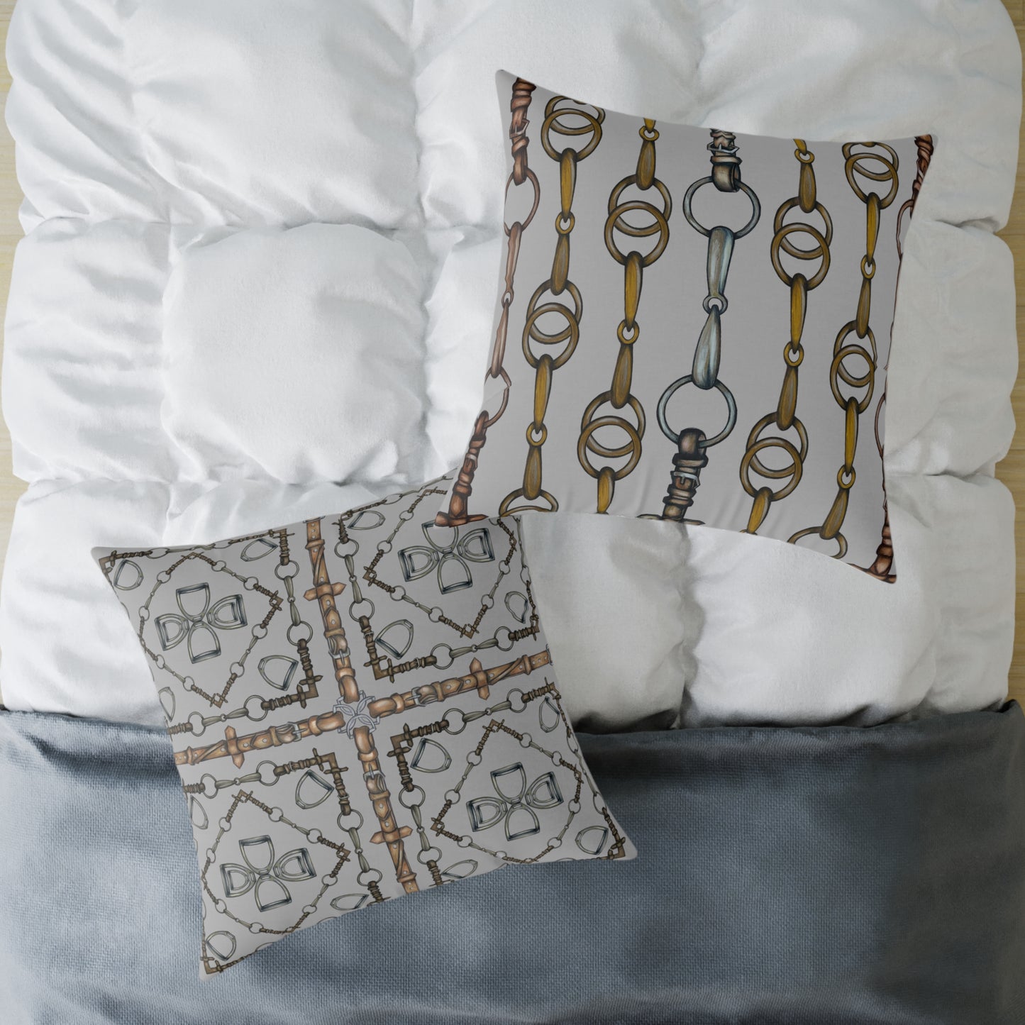 Snaffle Bit Equestrian Home Decor. Hunter Jumper Dressage Bit and Reins Pillow. My original Artwork printed on a pillow. 101 Bits co