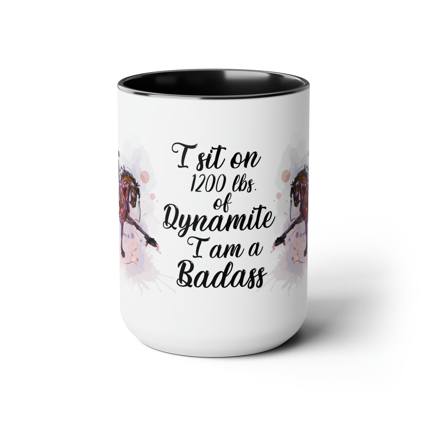 I am a Badass Watercolor Mug . Horse Lover Gift -Two-Tone Coffee Mugs, 15oz