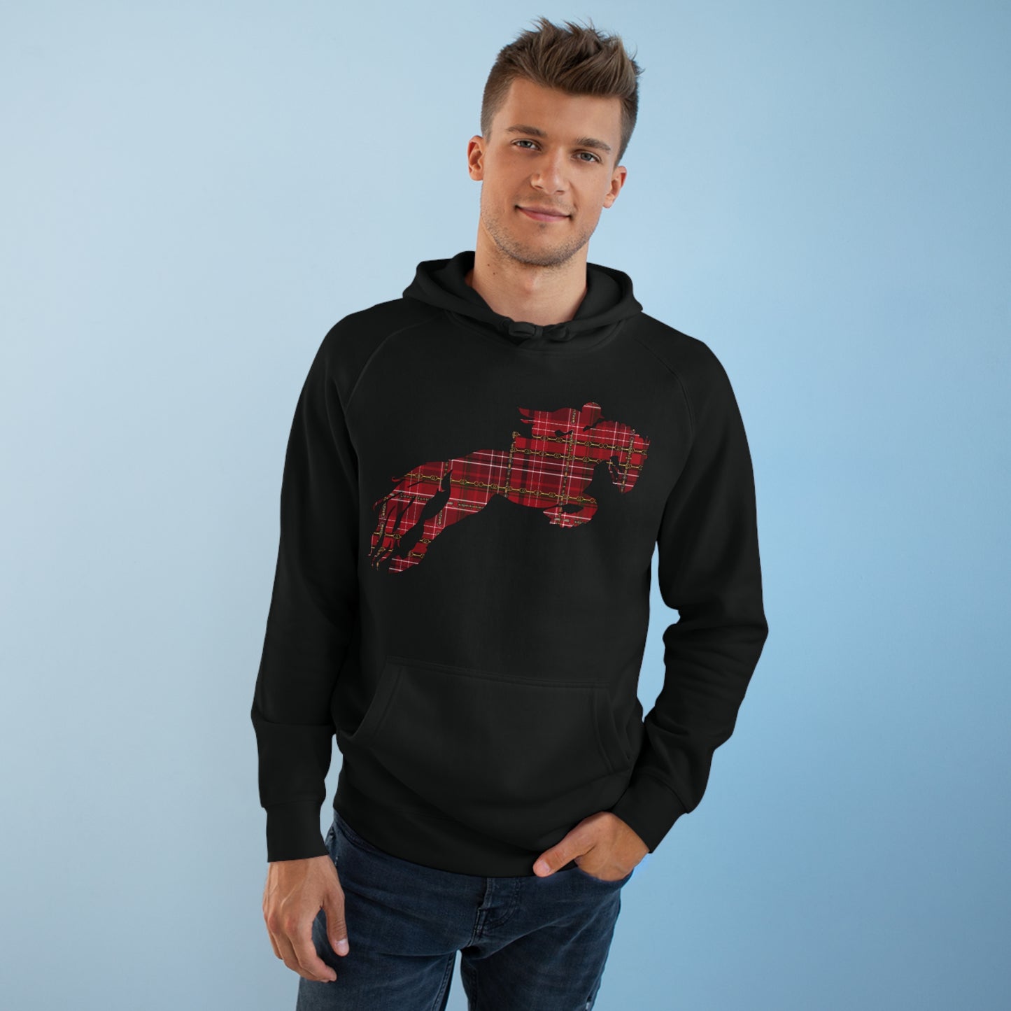 Christmas Jumping Horse Plaid "Oh What fun it is to ride" Dressage Unisex Supply Hoodie