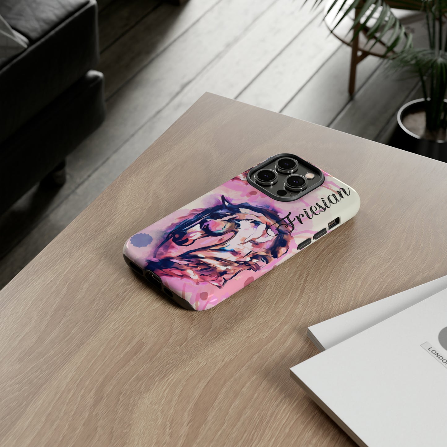 Friesian Watercolor Flower crown Horse Horse Lover Gift Study Tough Case Phone Case.