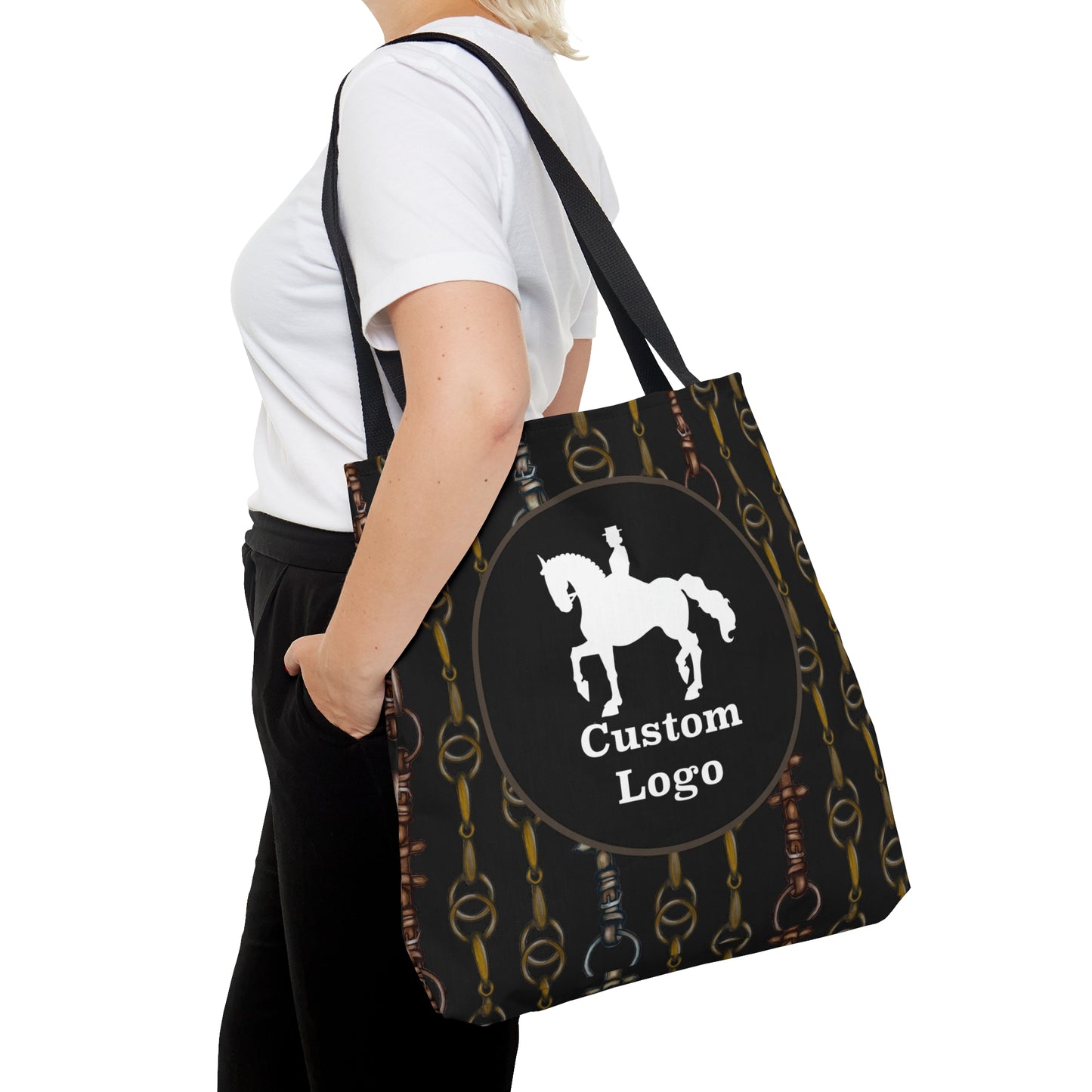 Customizable Linear Bit Pattern Black Tote Bag