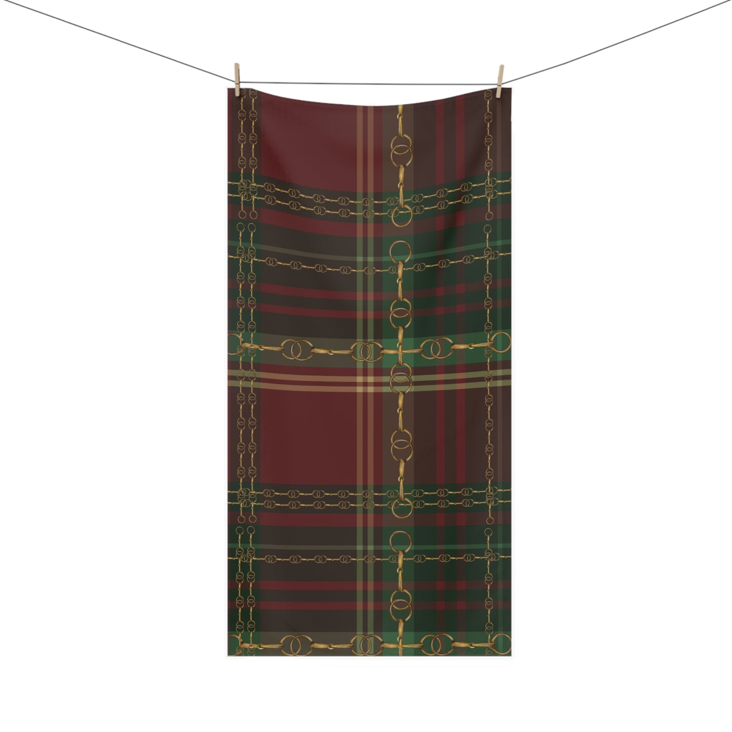 Christmas Plaid and Snaffle Bit And Reins Design . My artwork on Plaid Horse Luxury Bath Towel