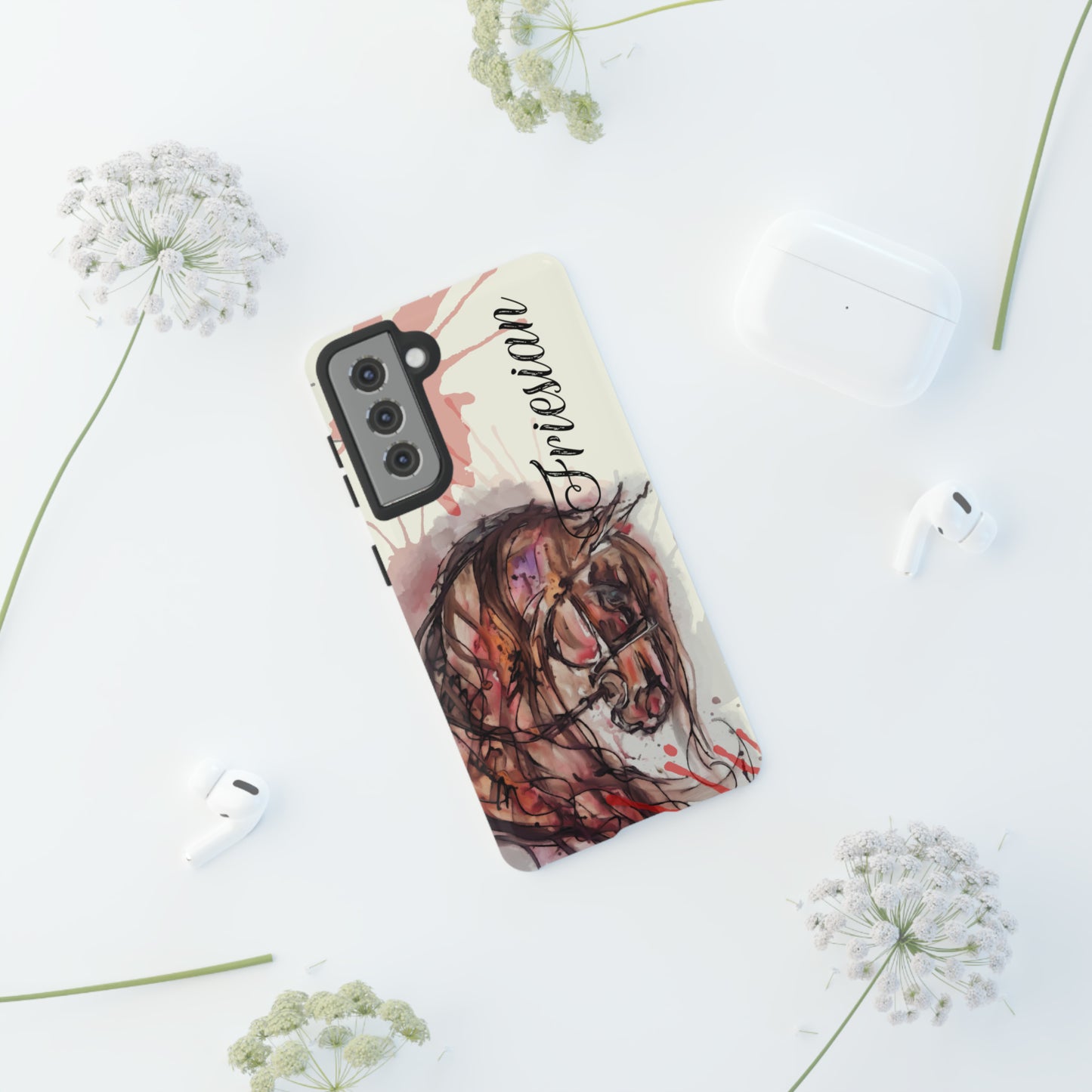 Friesian Watercolor Flower crown Horse Horse Lover Gift Study Tough Case Phone Case.