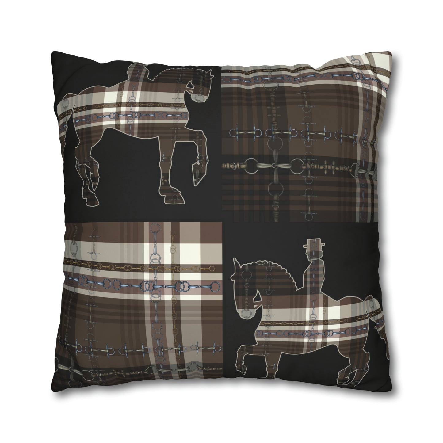 Piaffe Plaid Dressage Double sided equestrian bit pattern Polyester PILLOW CASE Pillow Cover 24x24