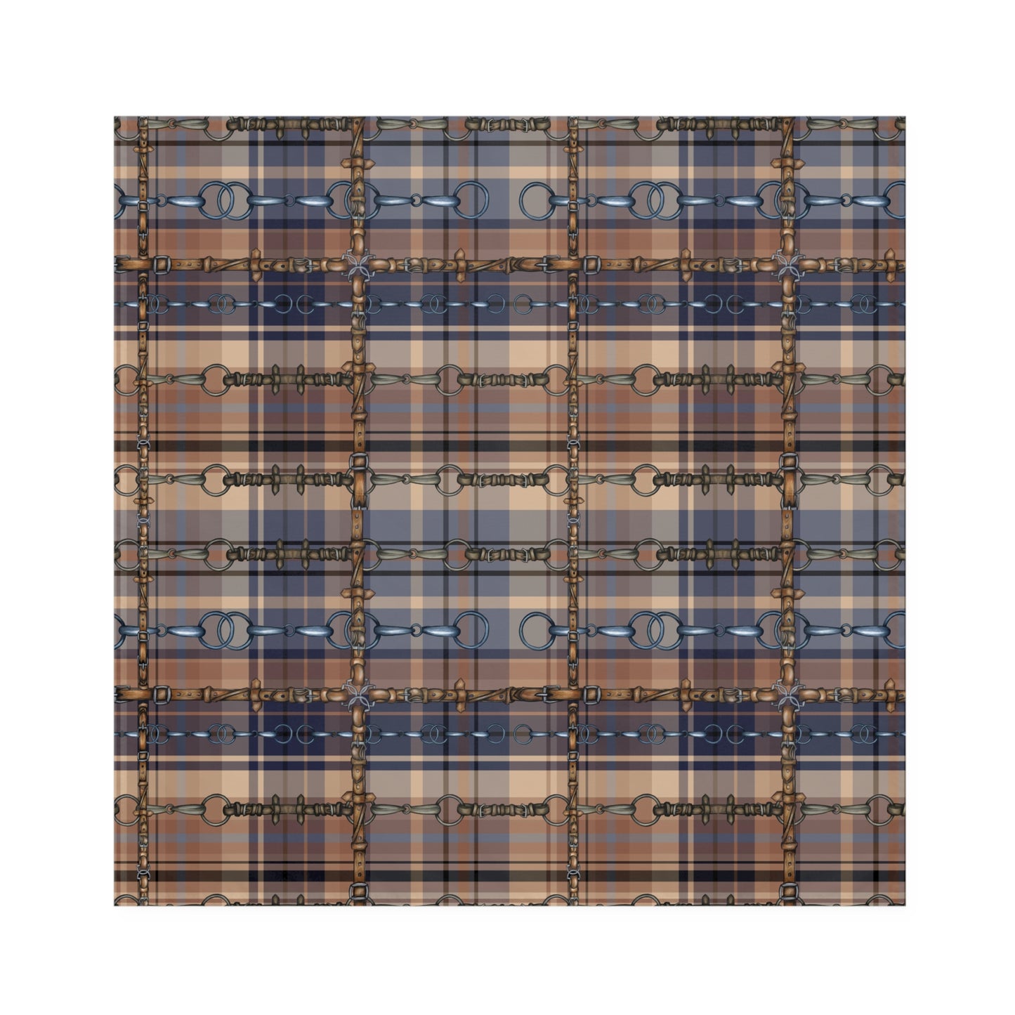 Tan and Blue Plaid with silver Bits and Reins Artwork overlay Napkins (Set of 4) matching Runner available