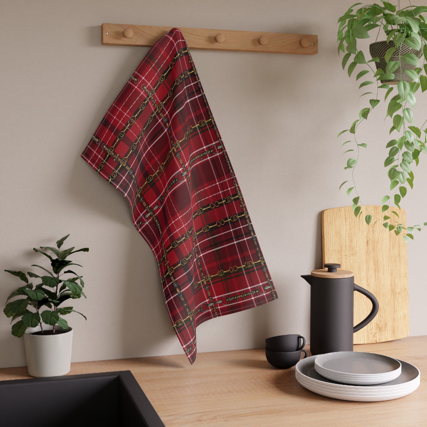 Traditional Christmas Red Equestrian Plaid Kitchen Towel