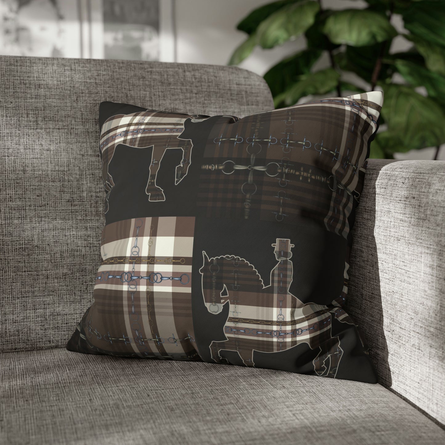 Piaffe Plaid Dressage Double sided equestrian bit pattern Polyester PILLOW CASE Pillow Cover 24x24