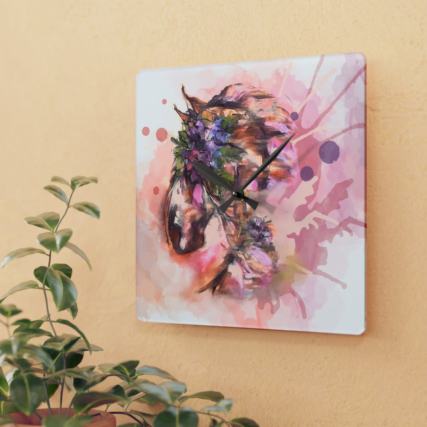 Romantic WaterColor Equestrian Art Acrylic Wall Clock