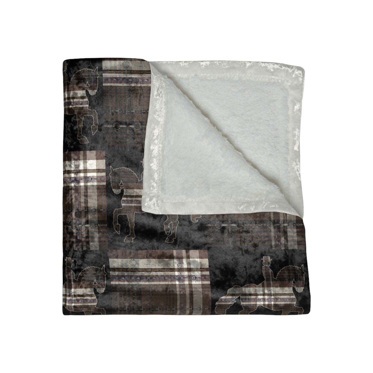 Brown Piaffe Snaffle bit equestrian crushed Velvet Throw.