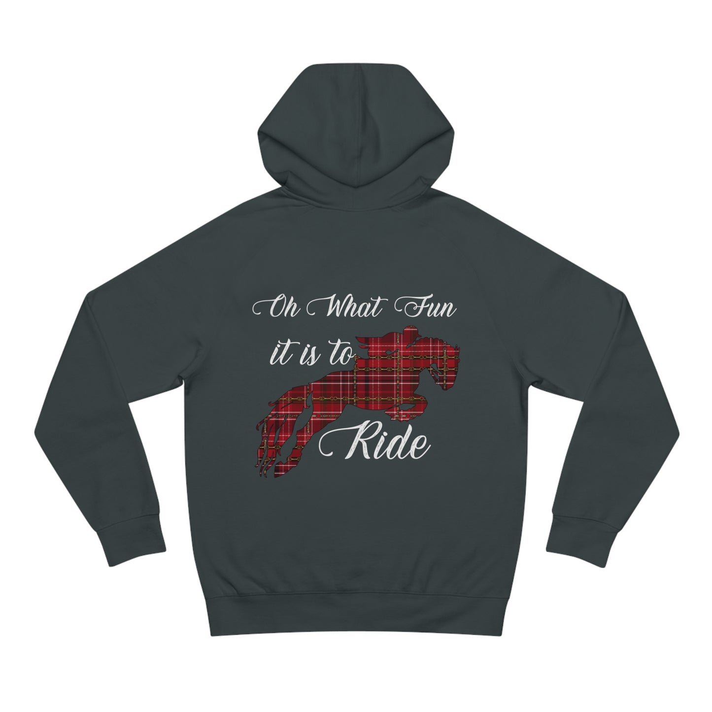 Christmas Jumping Horse Plaid "Oh What fun it is to ride" Dressage Unisex Supply Hoodie