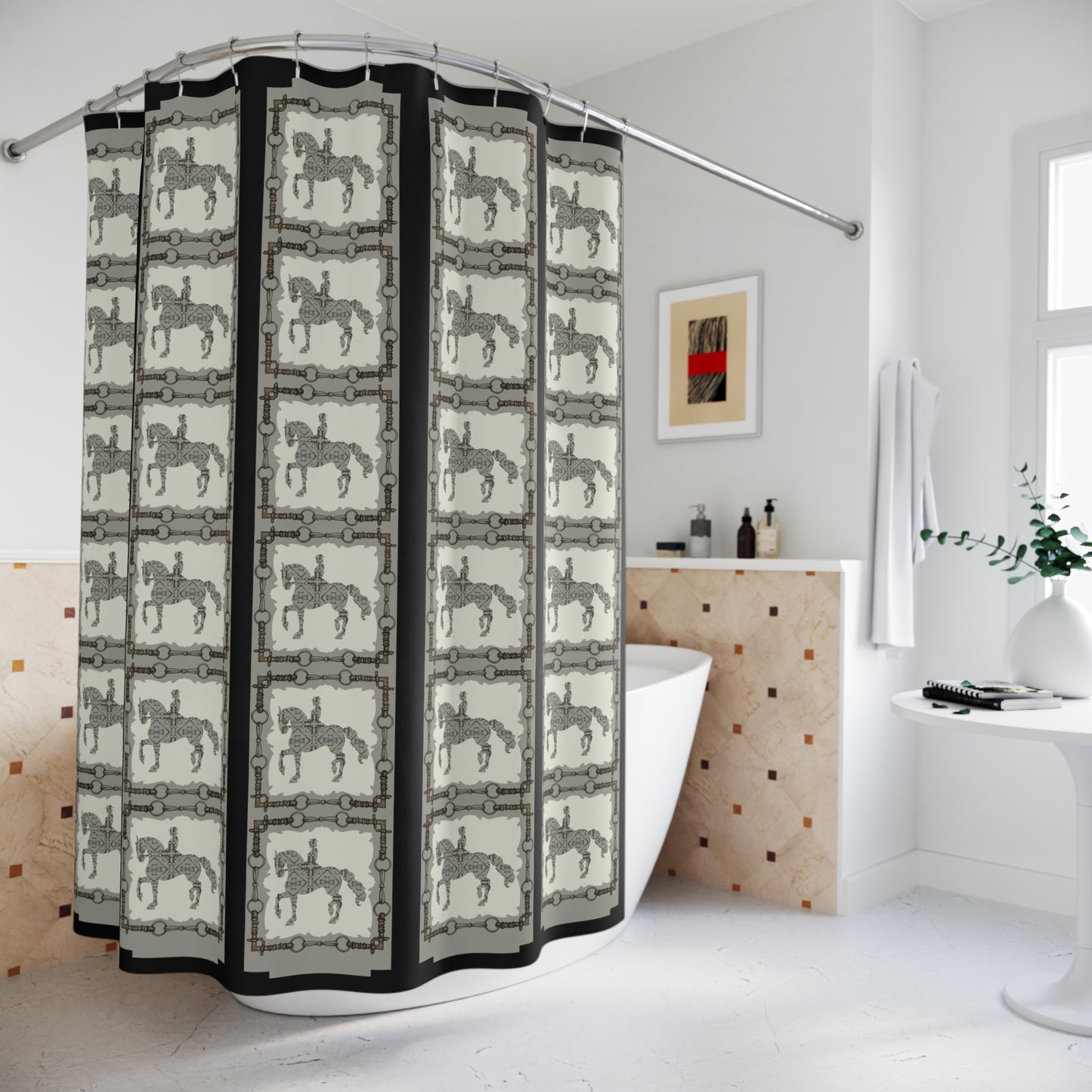 Dressage and Bit Motif Polyester Shower Curtain My original Art Work Printed on a shower Curtain
