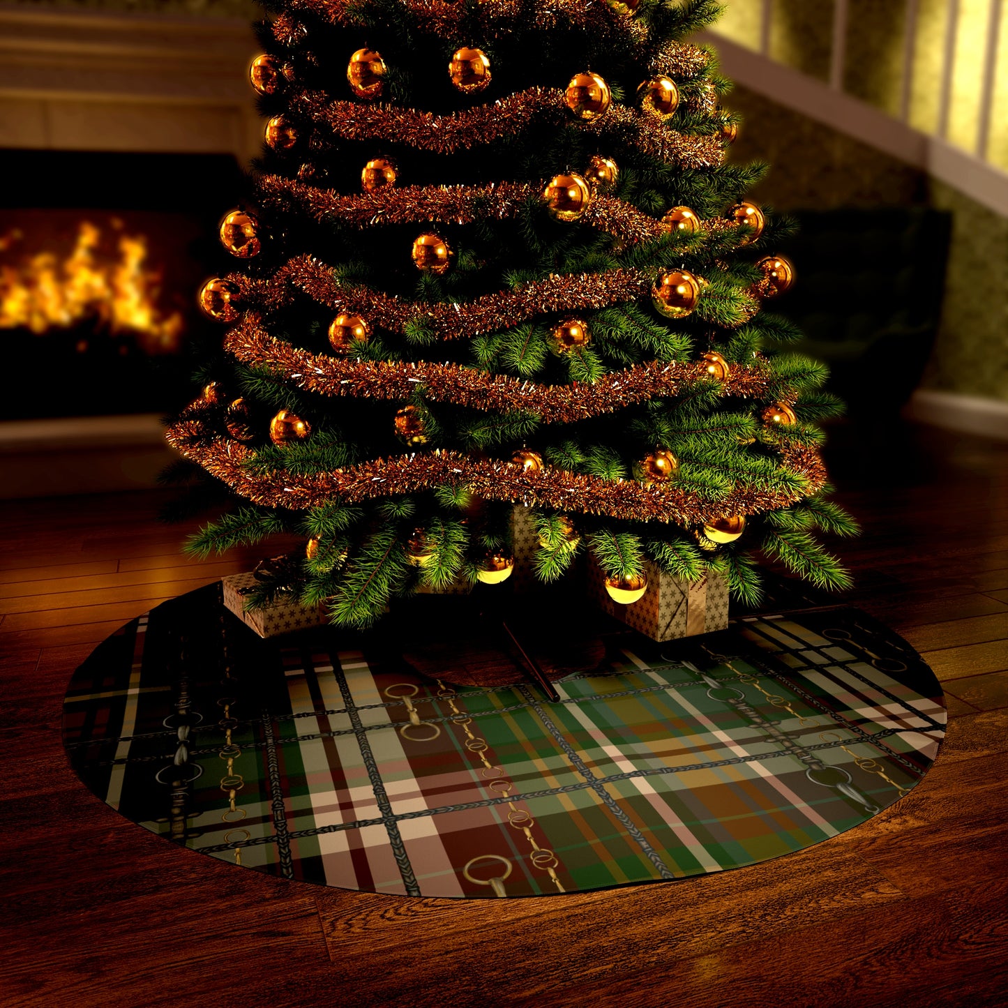 Farm House Equestrian Plaid Round Tree Skirt